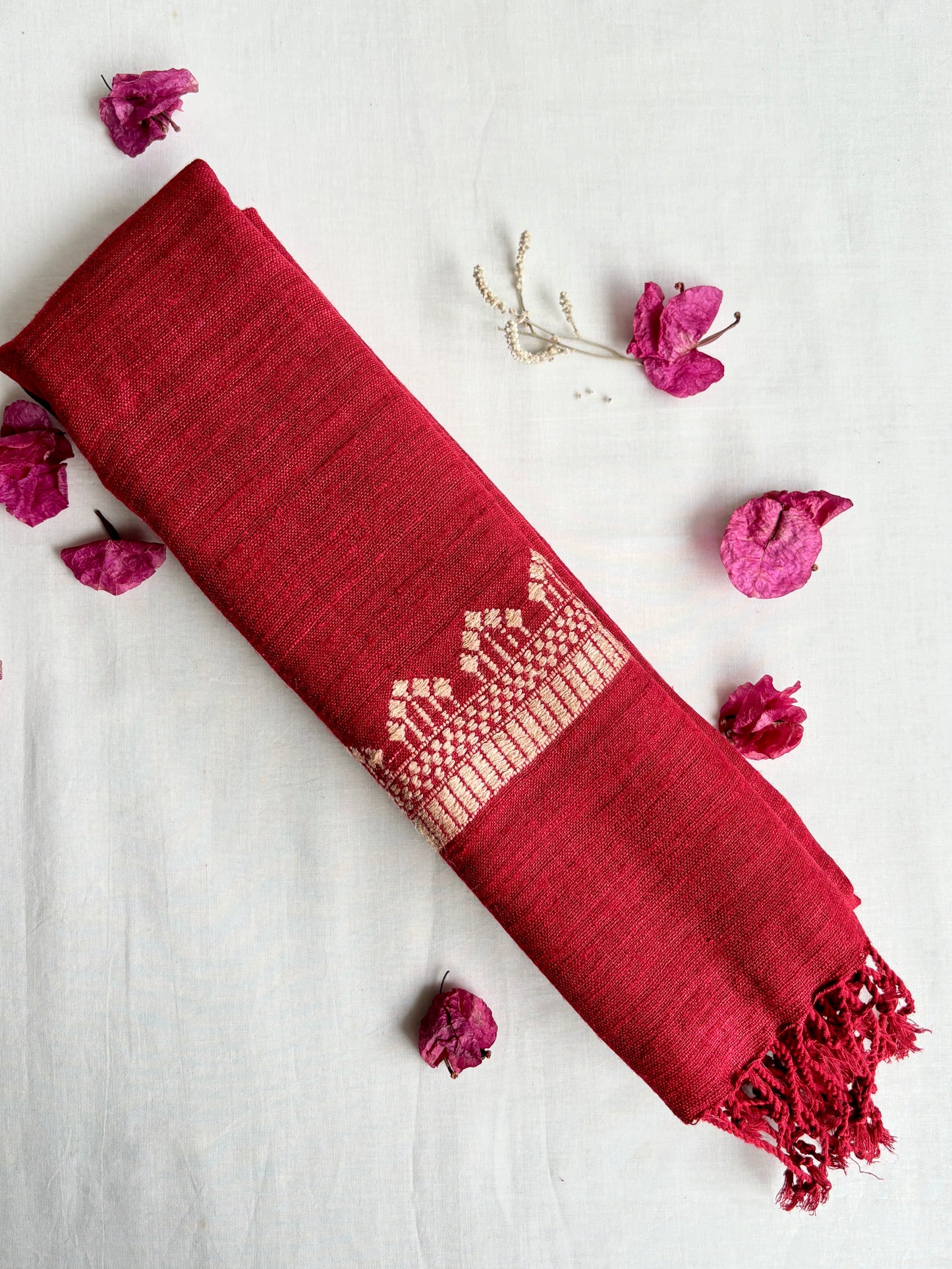 Ahimsa Silk Stole in Red with Beige Border | Natural Dyes
