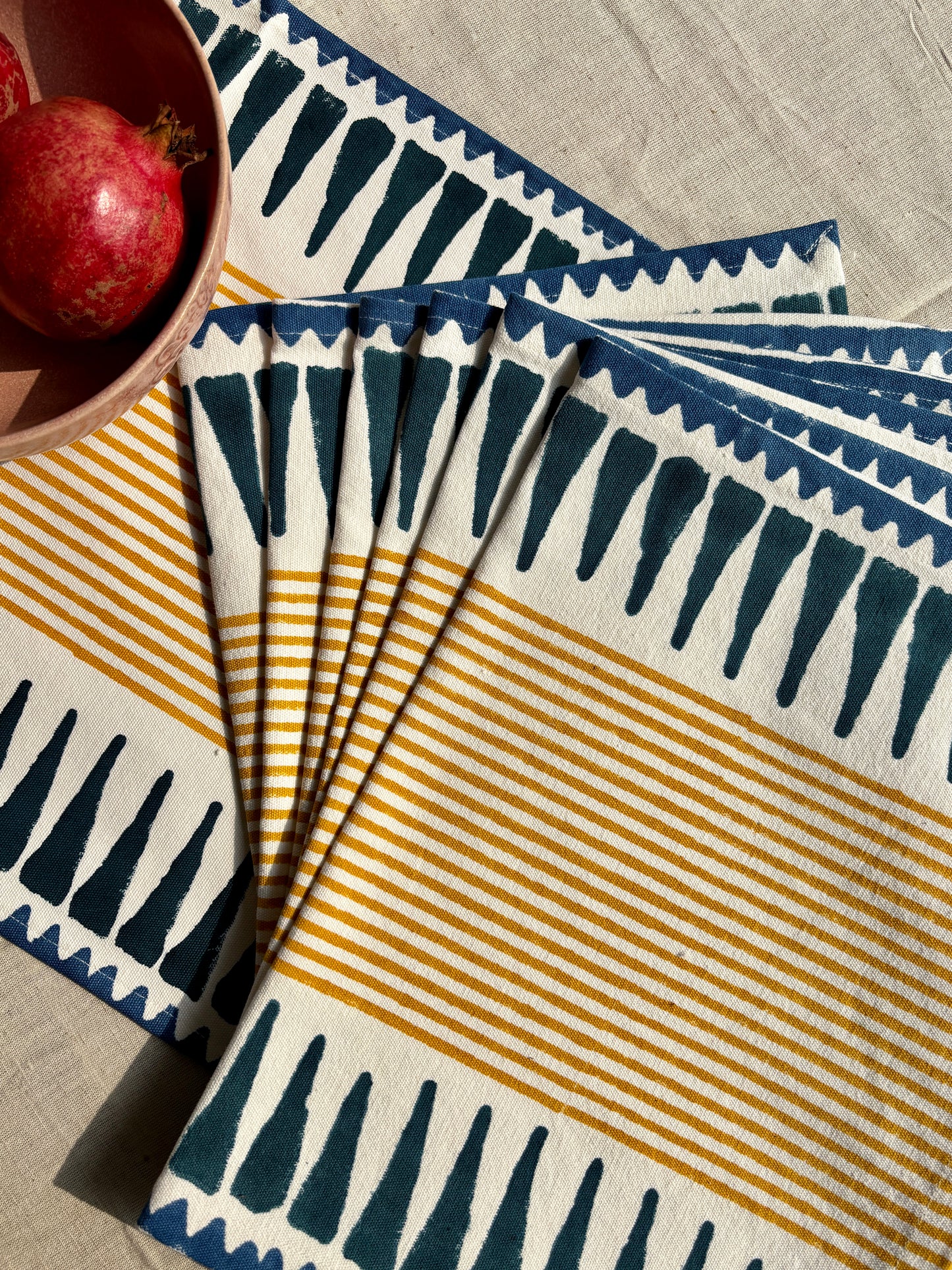 Cotton Dining Table Placemats | Set of 6 | Blue & Yellow