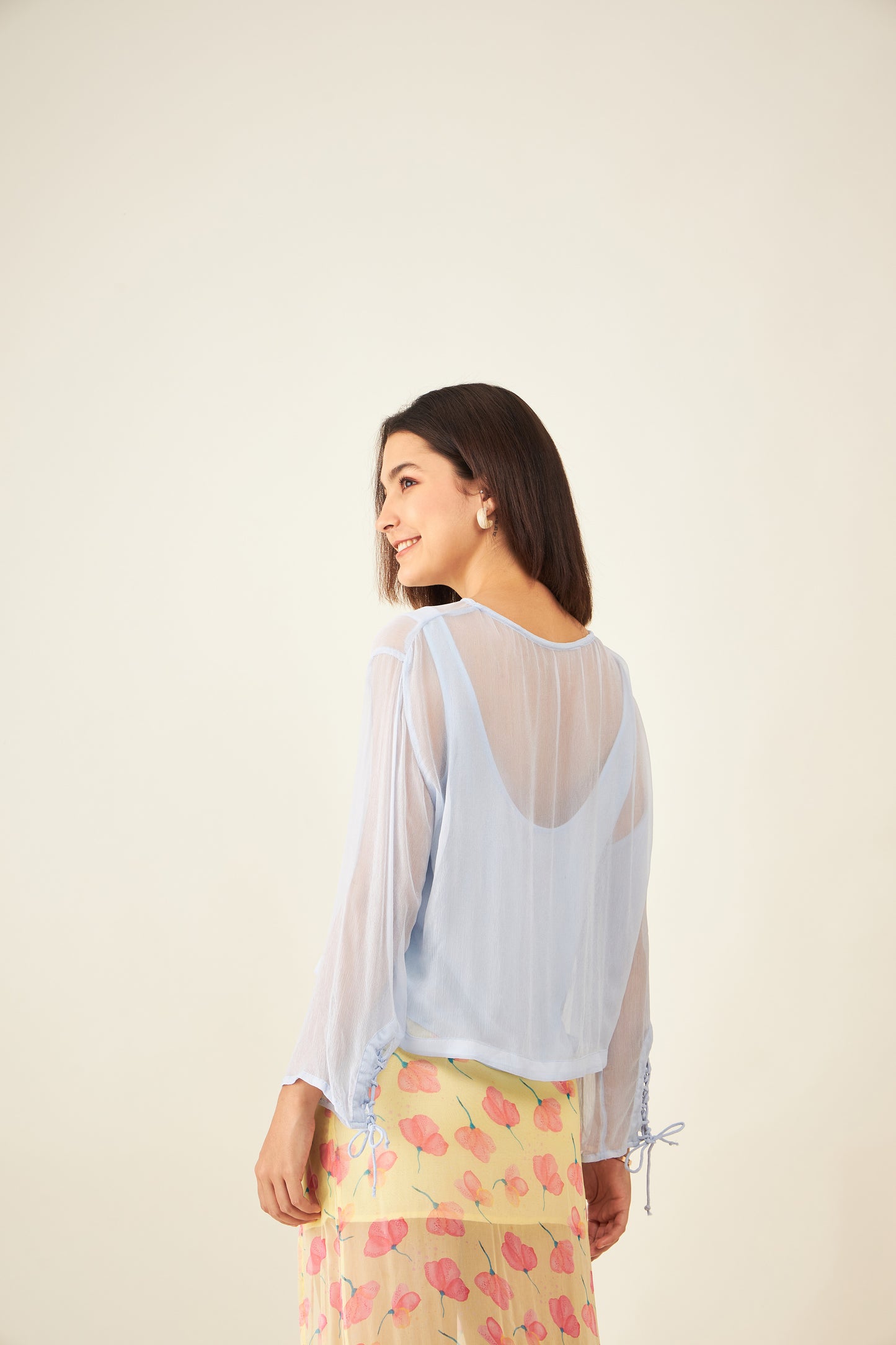 Set of 2 - Sheer top with tie details in powder blue