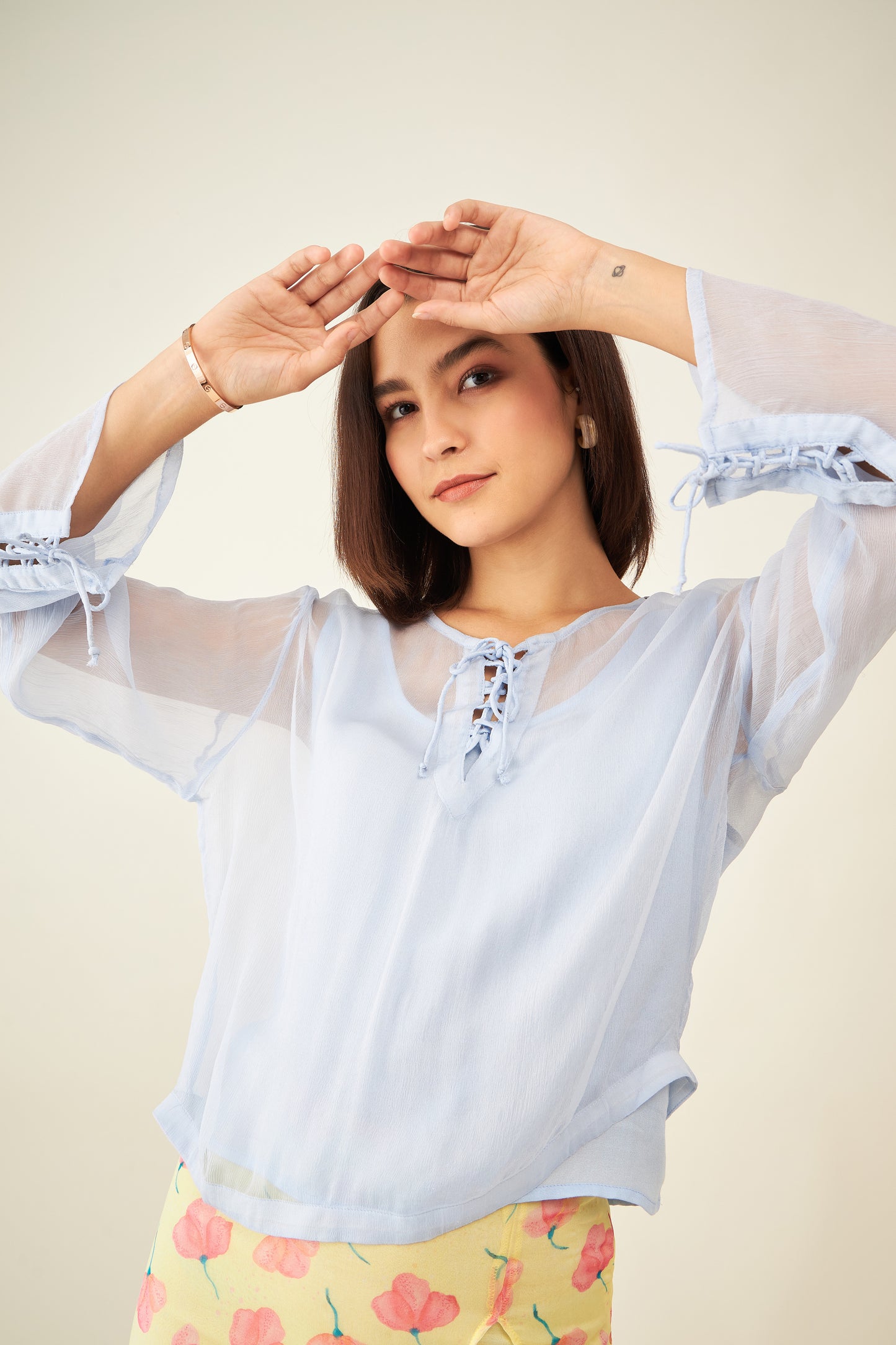 Set of 2 - Sheer top with tie details in powder blue