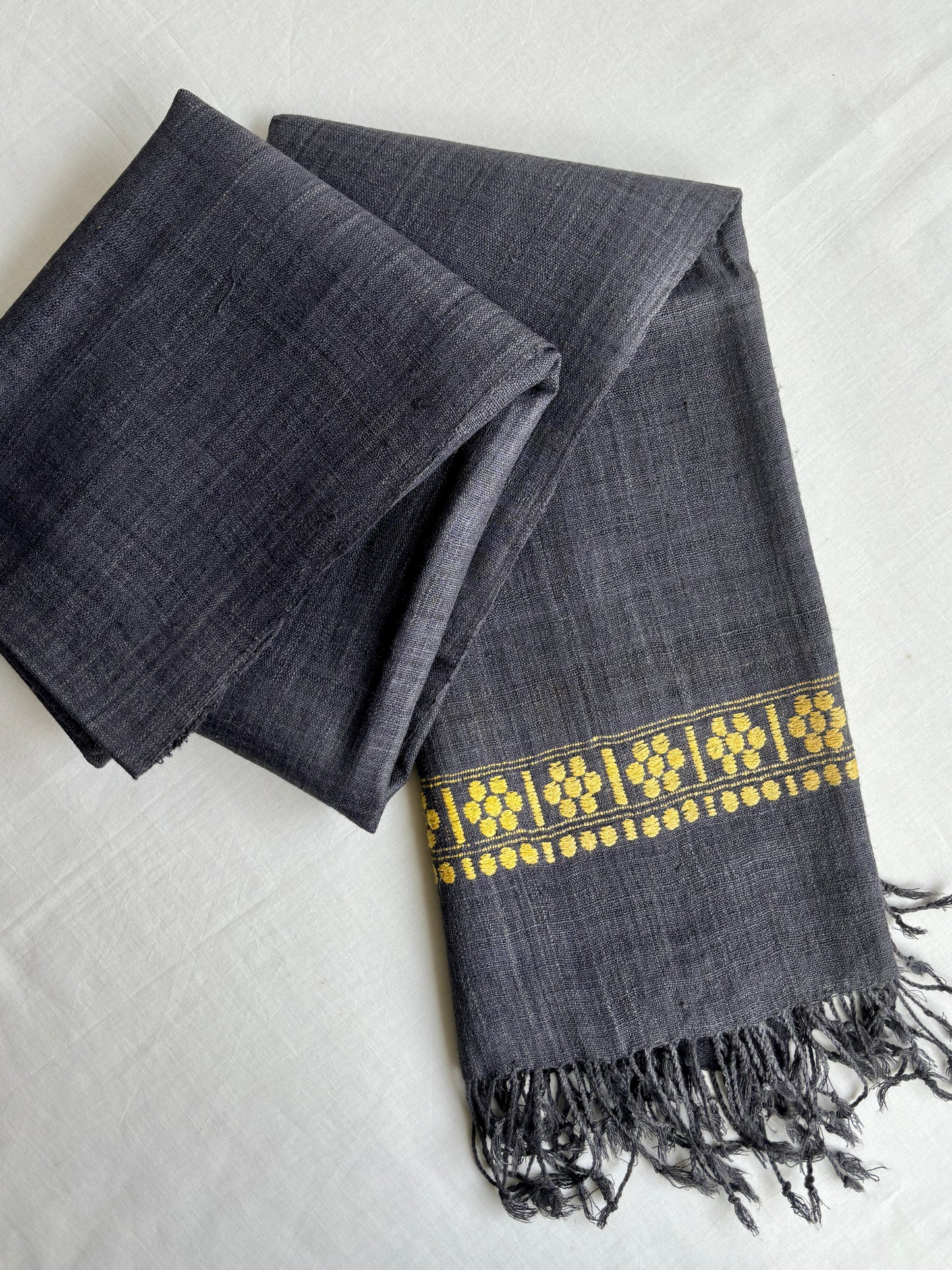 Grey Ahimsa Silk Stole with Yellow border | Natural Dyes