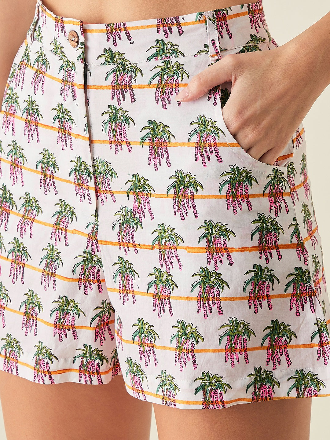 Floral print shorts for women | Pink, green, white