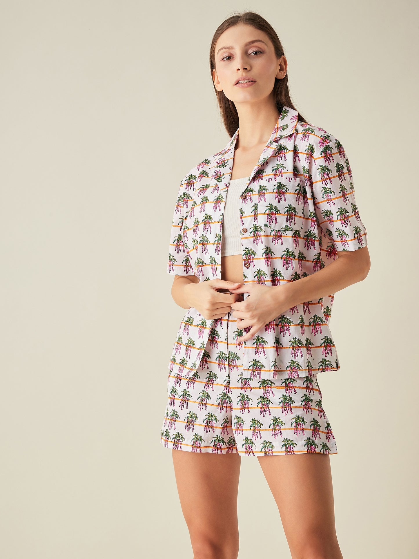Floral print shorts for women | Pink, green, white