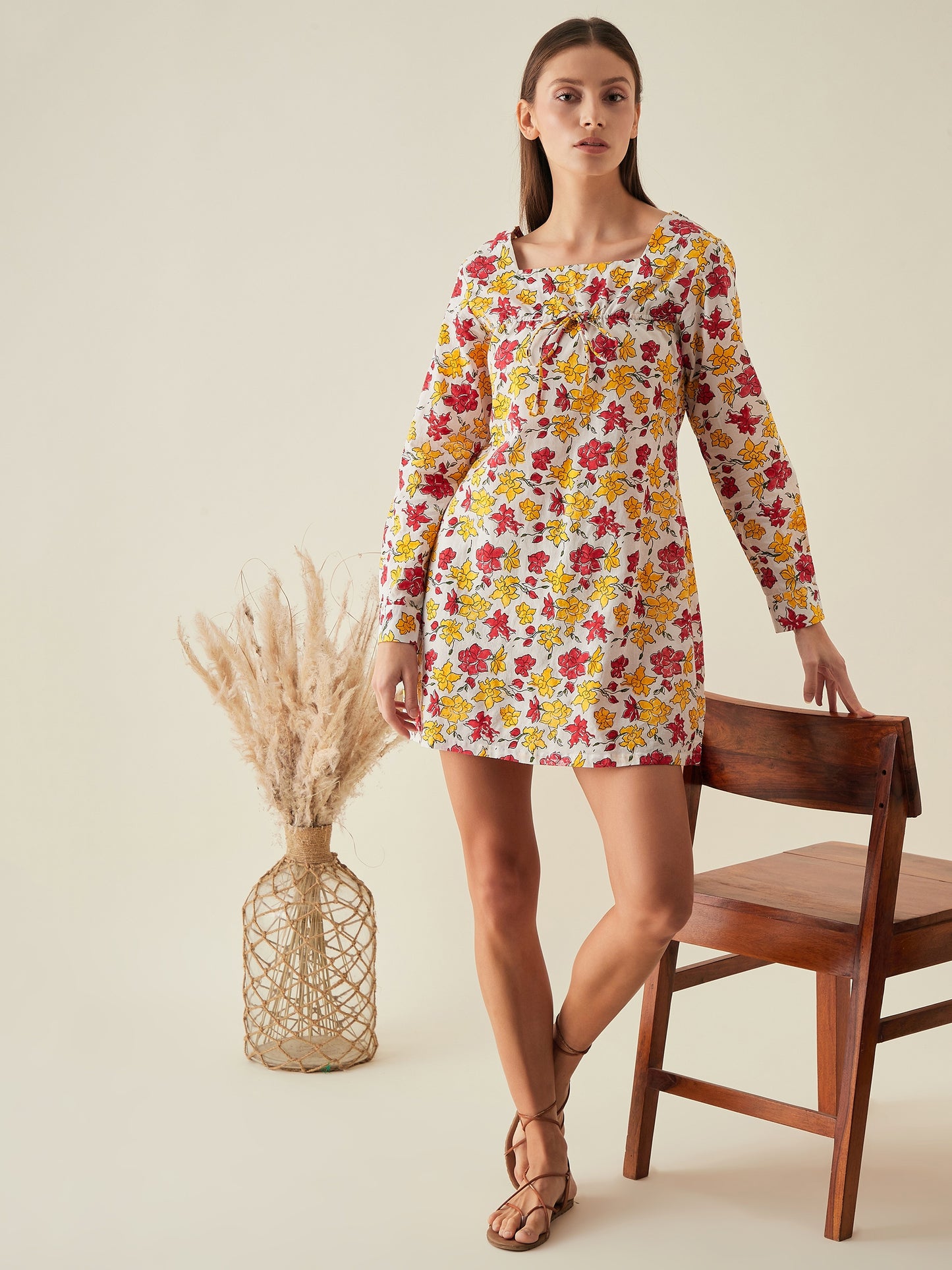 Mini dress for women | Red, yellow, white