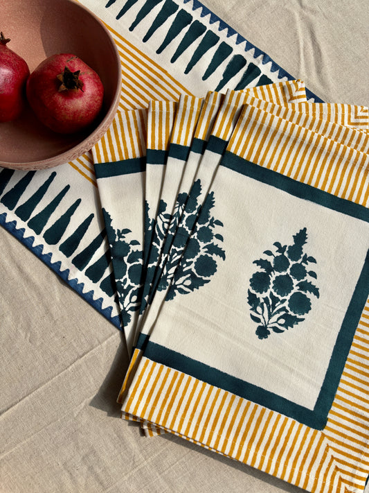 مفارش طاولة طعام قطنية | مجموعة من قطعتين | أزرق وأصفر