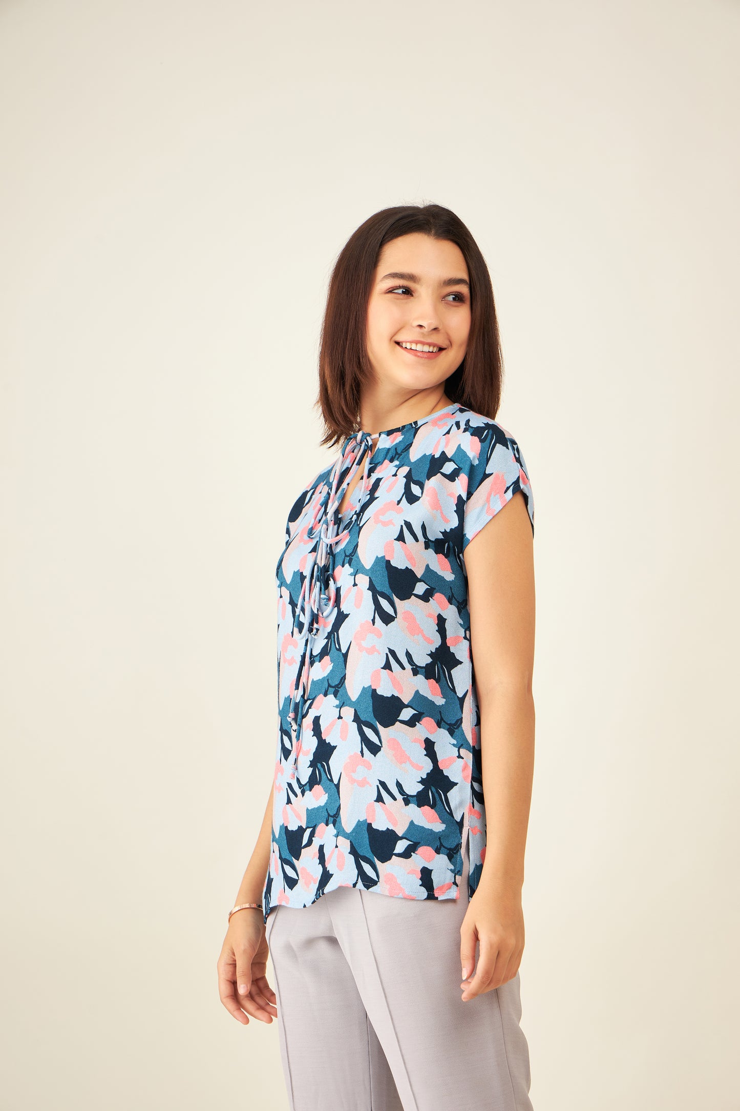 Floral print top with cap sleeves