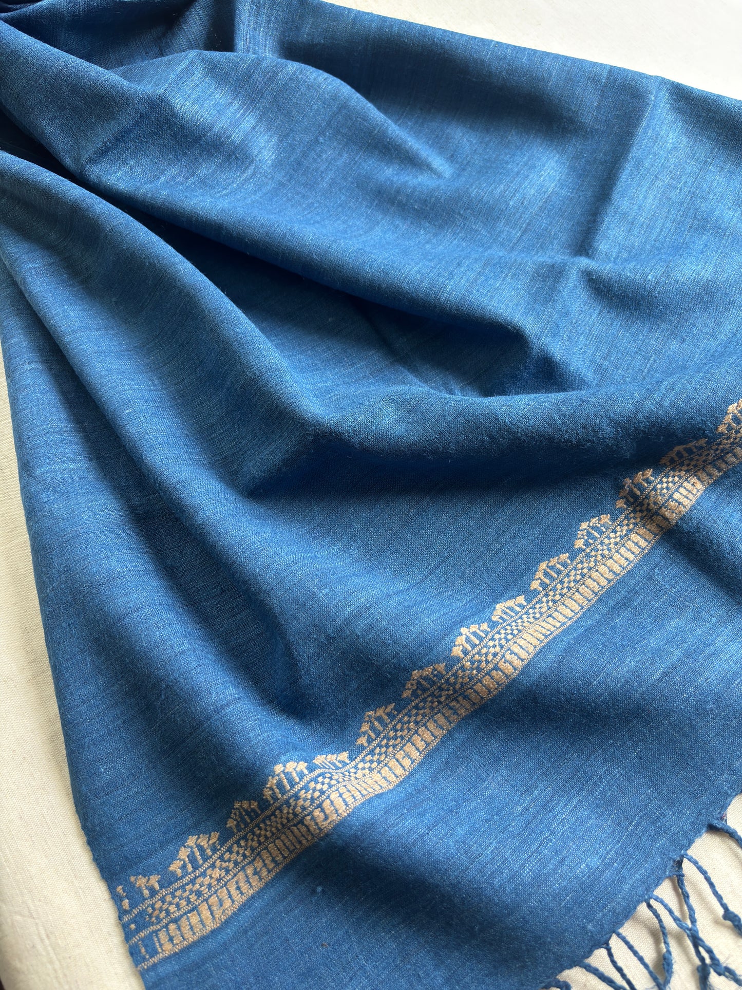 Blue Ahimsa Silk Scarf with Temple Border | Indigo Dyes