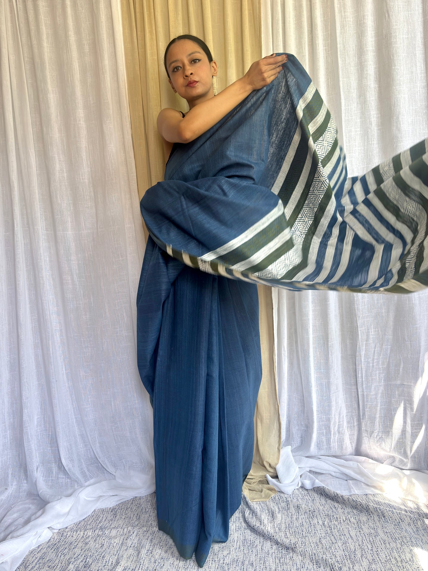 Deep Indigo Eri Silk Handloom Saree