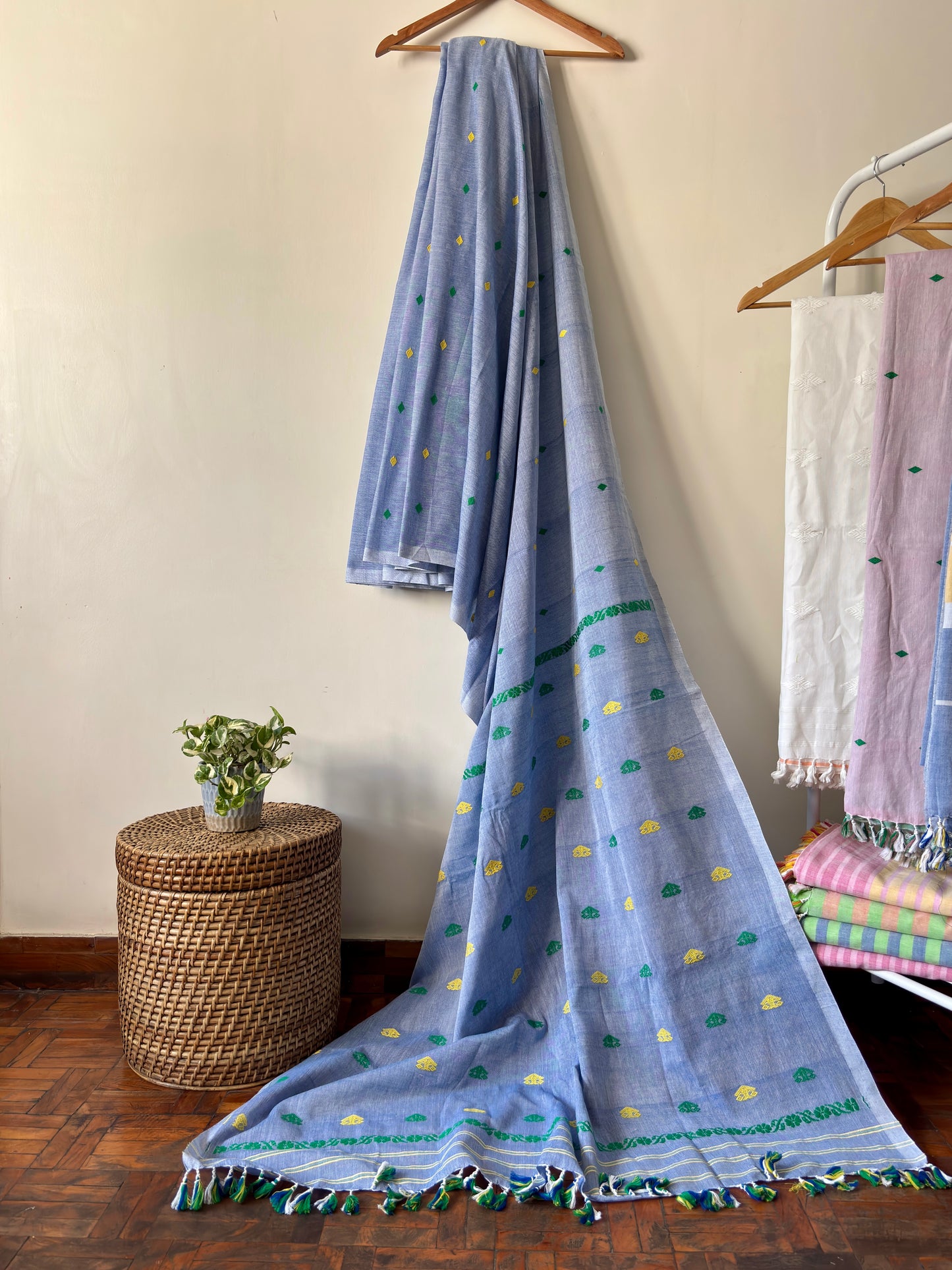 Handloom Cotton Saree | Bluebell Breeze Summer Saree | Blue with Motifs