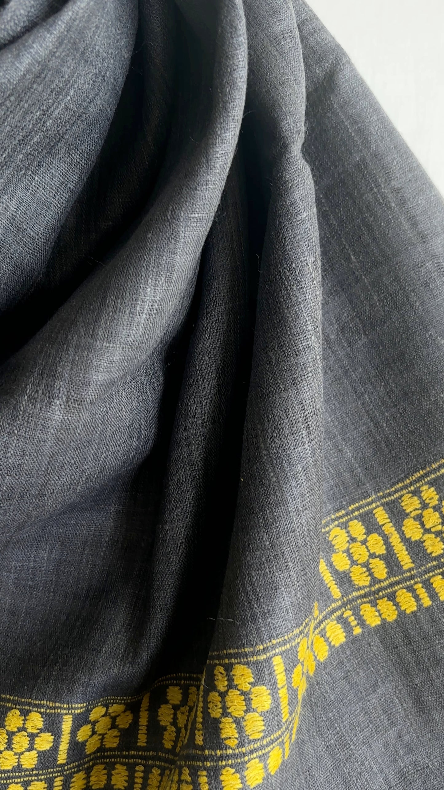 Grey Ahimsa Silk Stole with Yellow border | Natural Dyes