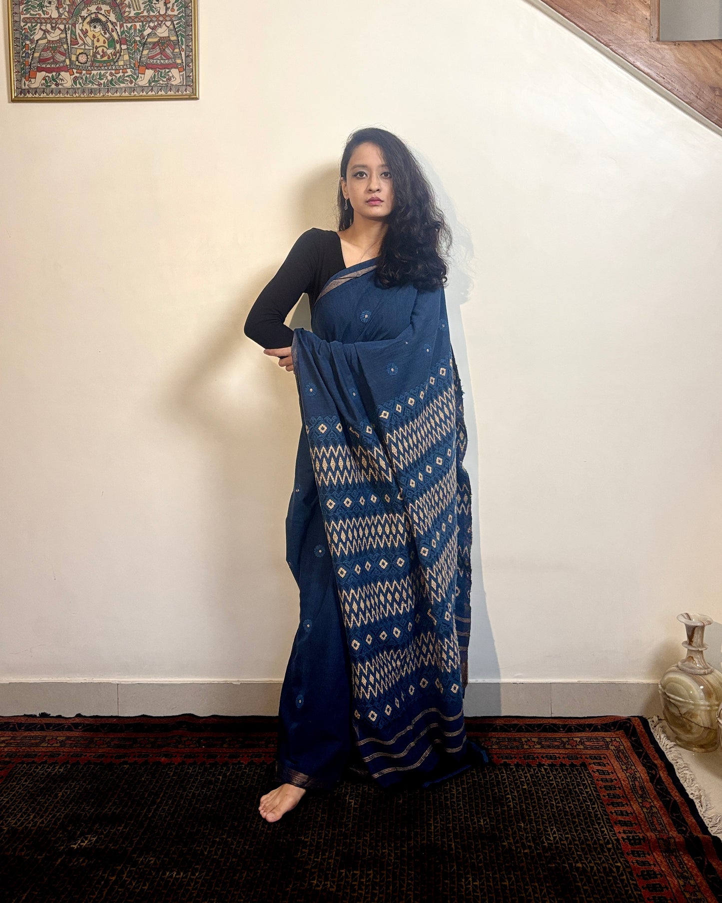 Cotton Silk Sari with Intricate Heavy Pallu | Deep Blue