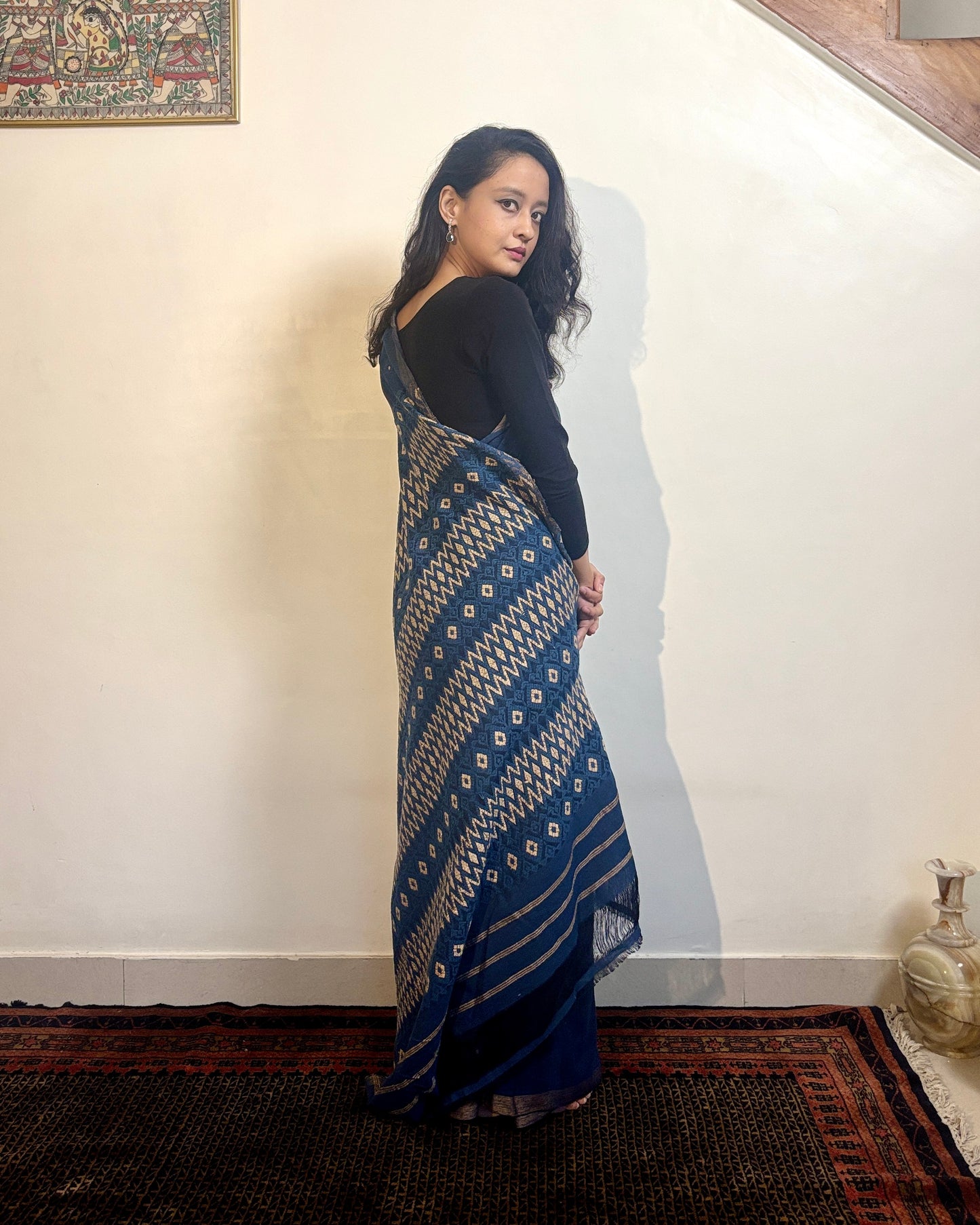 Cotton Silk Sari with Intricate Heavy Pallu | Deep Blue