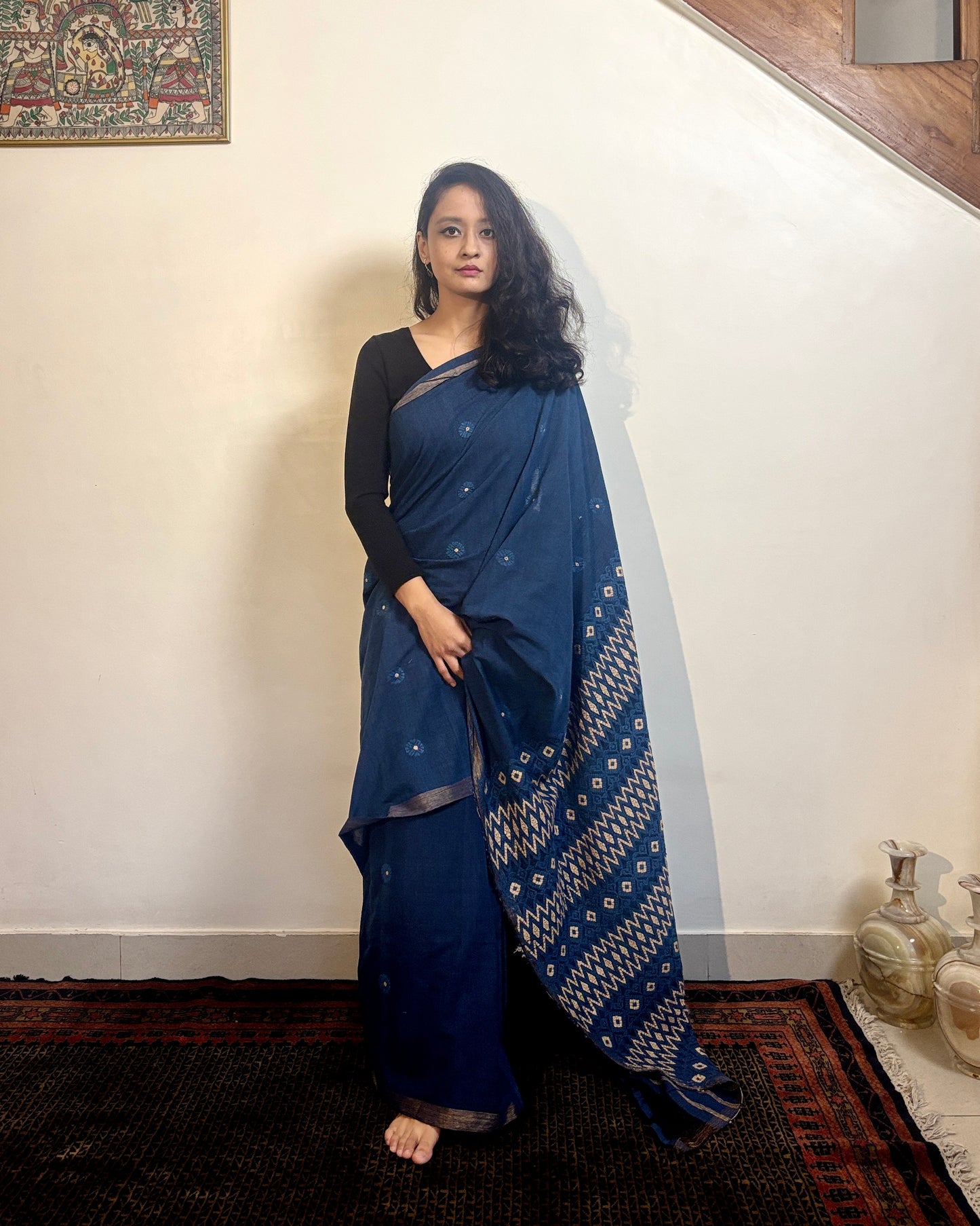 Cotton Silk Sari with Intricate Heavy Pallu | Deep Blue