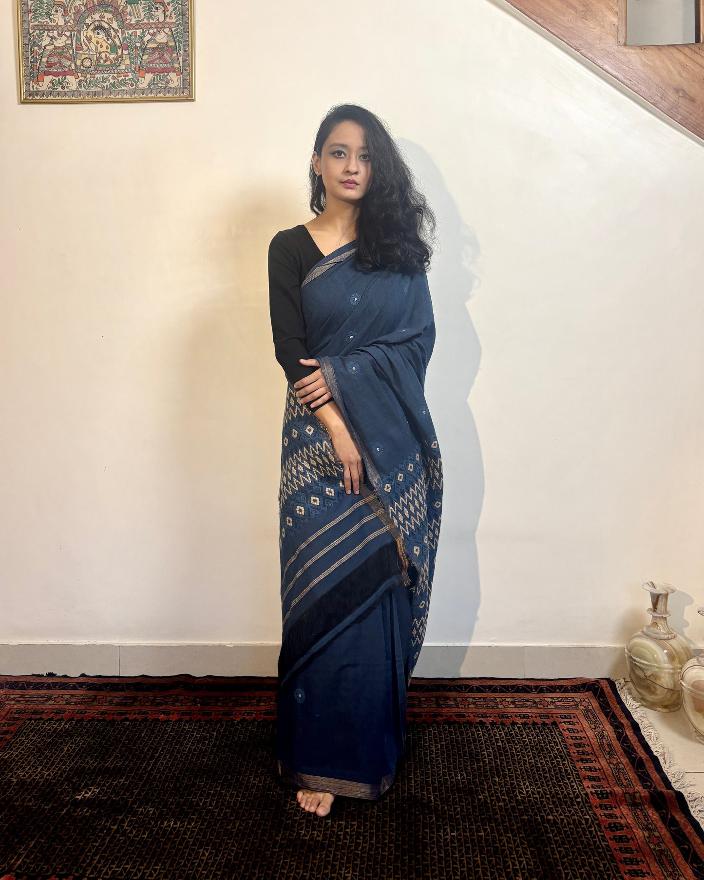 Cotton Silk Sari with Intricate Heavy Pallu | Deep Blue