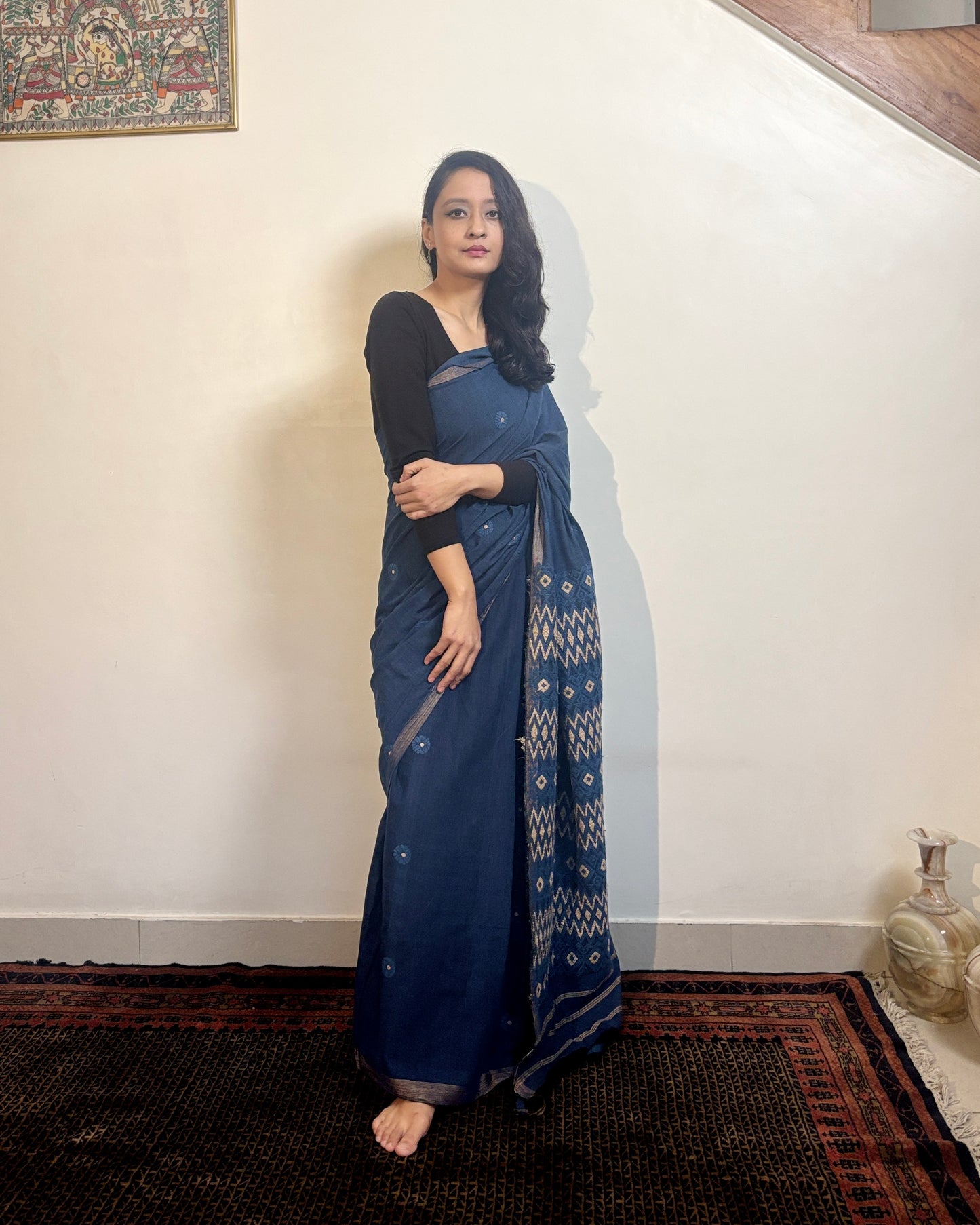 Cotton Silk Sari with Intricate Heavy Pallu | Deep Blue