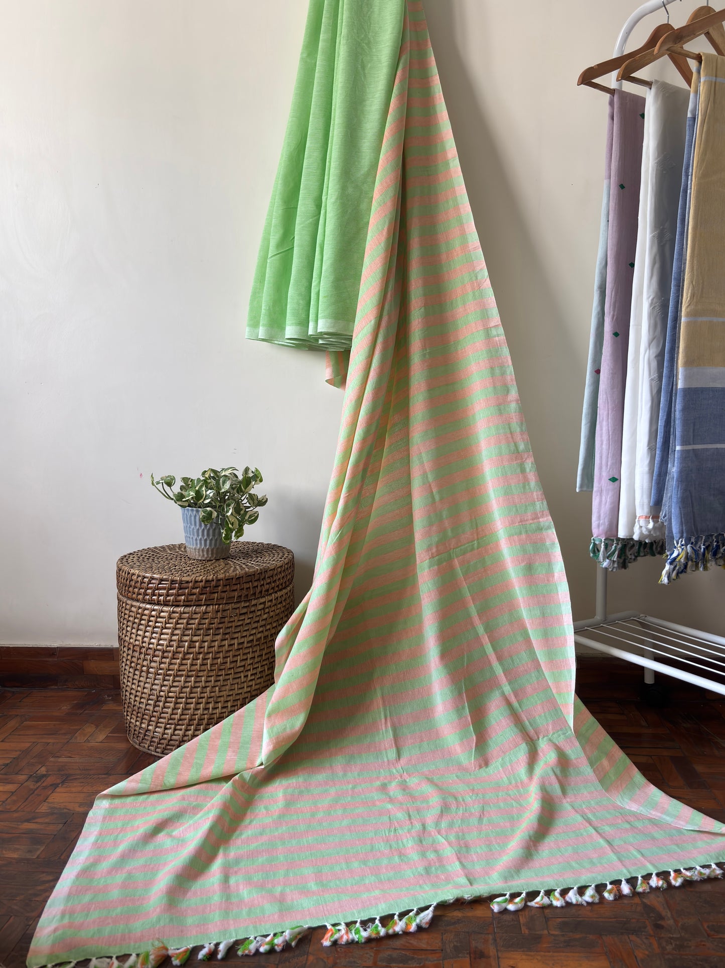 light green and peach colour saree in light colours for summer