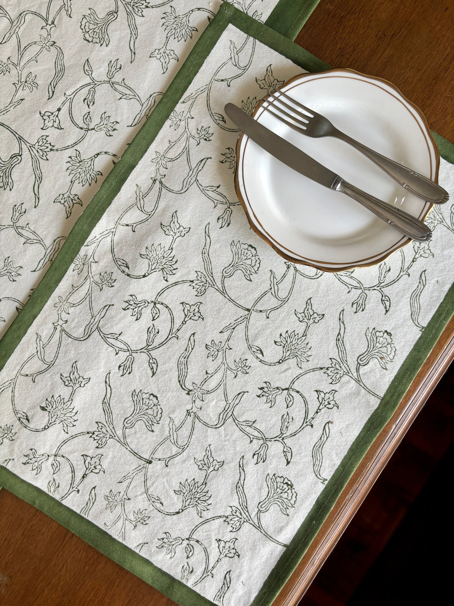 Dining Table Placemats | Floral | Olive Green | Set of 6