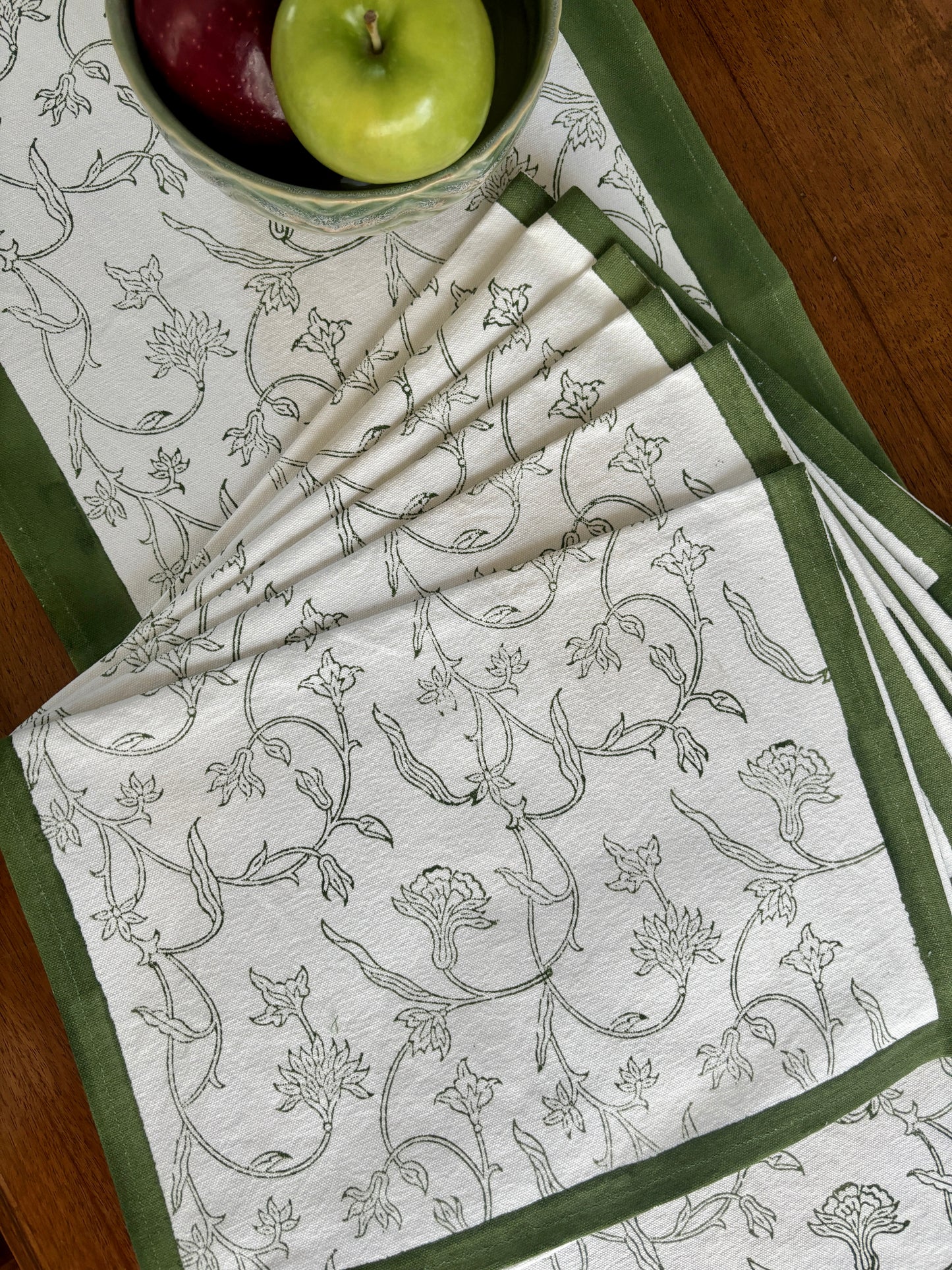 Dining Table Placemats | Floral | Olive Green | Set of 6