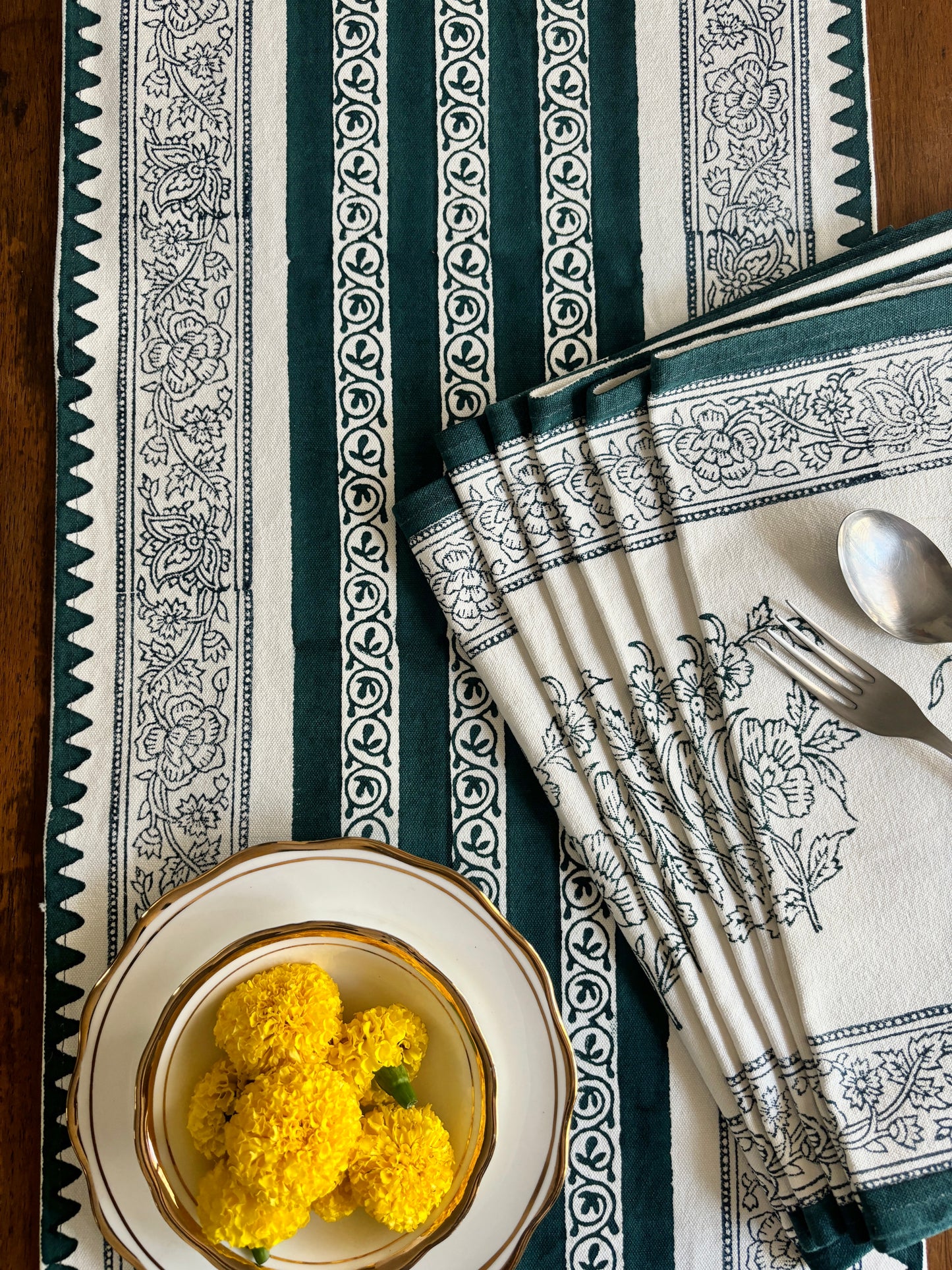 Dining Table Placemats | Floral & Geometric |Teal Blue | Set of 6