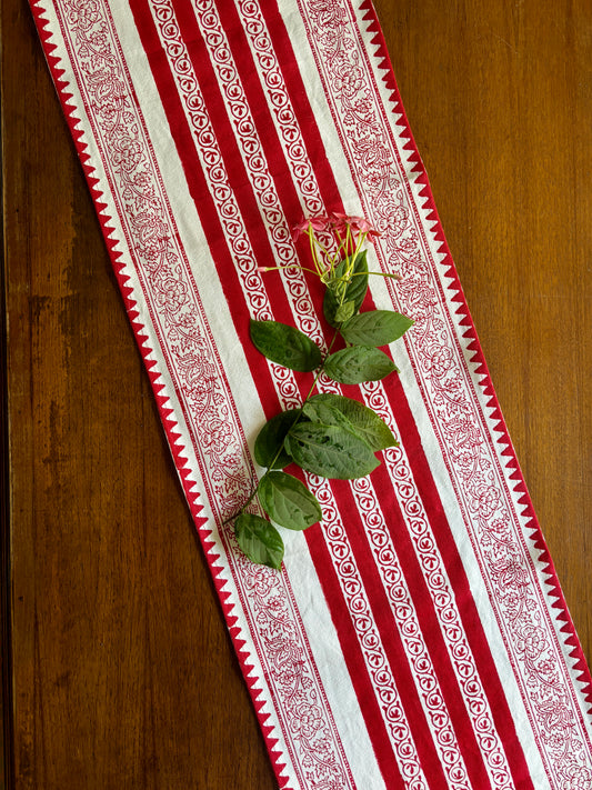 Hand Block Printed Floral Table Runner | Cherry Red