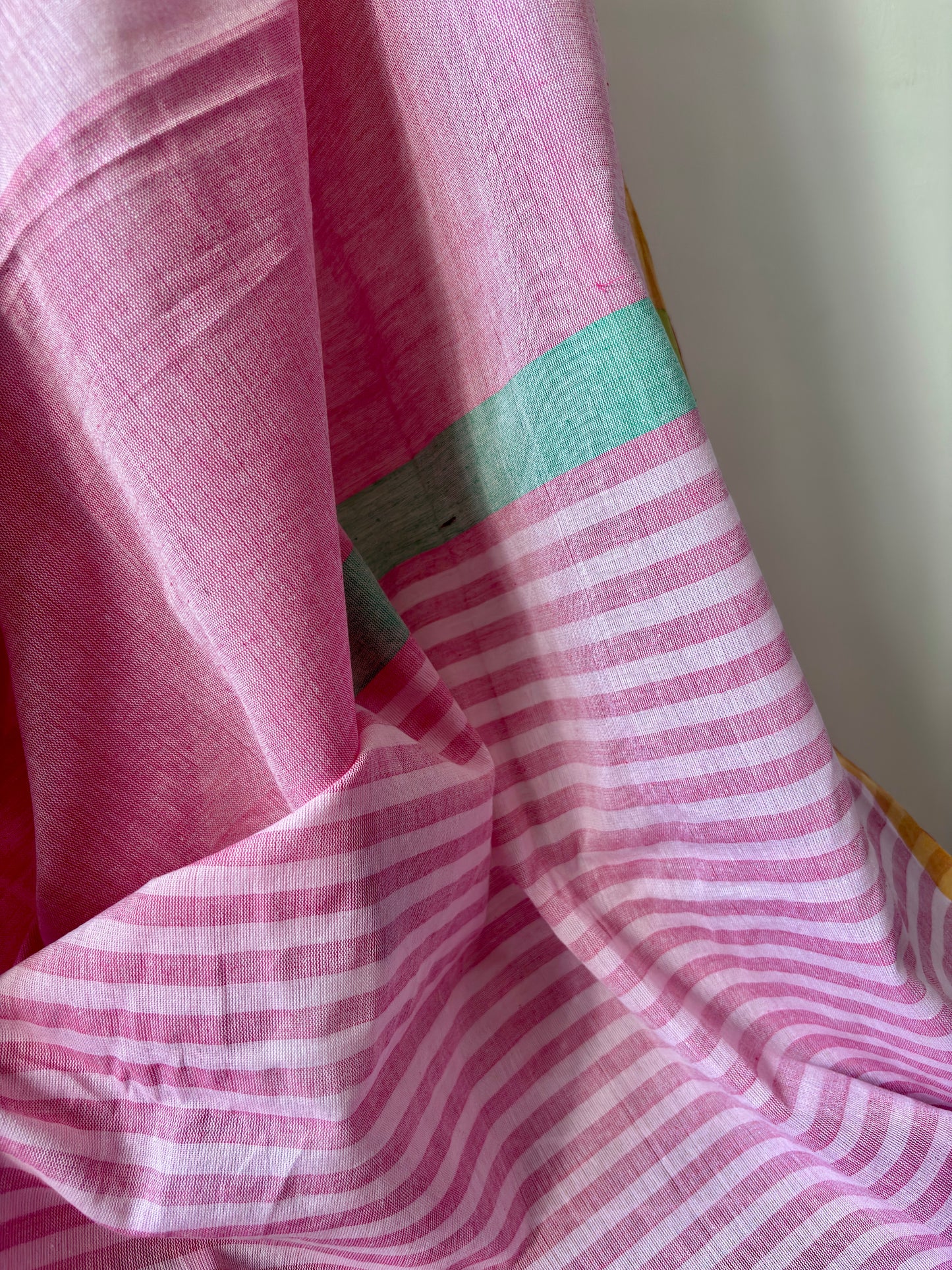 Handloom Cotton Saree | Rose Basil Summer Saree | Pink & Green
