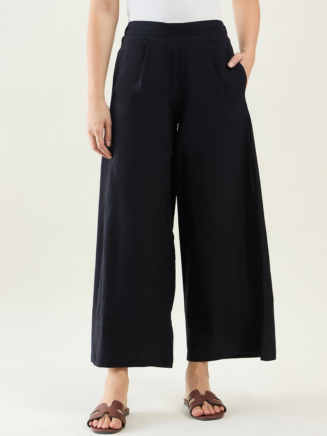 Wide Leg Cotton Pants | Black