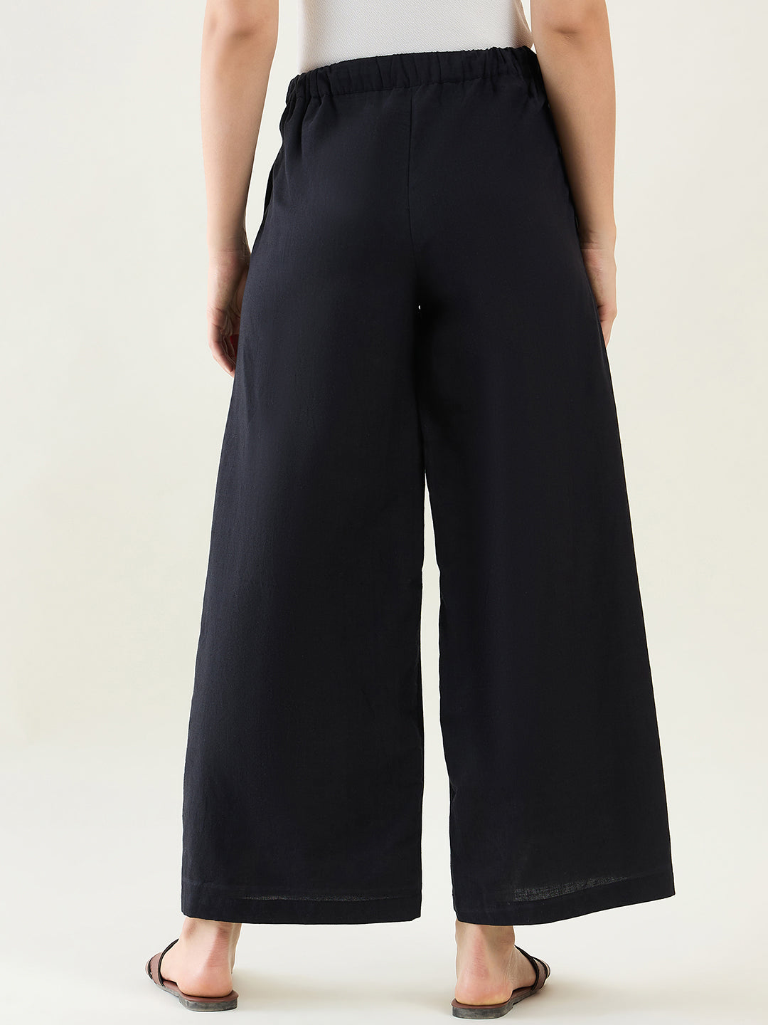 Wide Leg Cotton Pants | Black