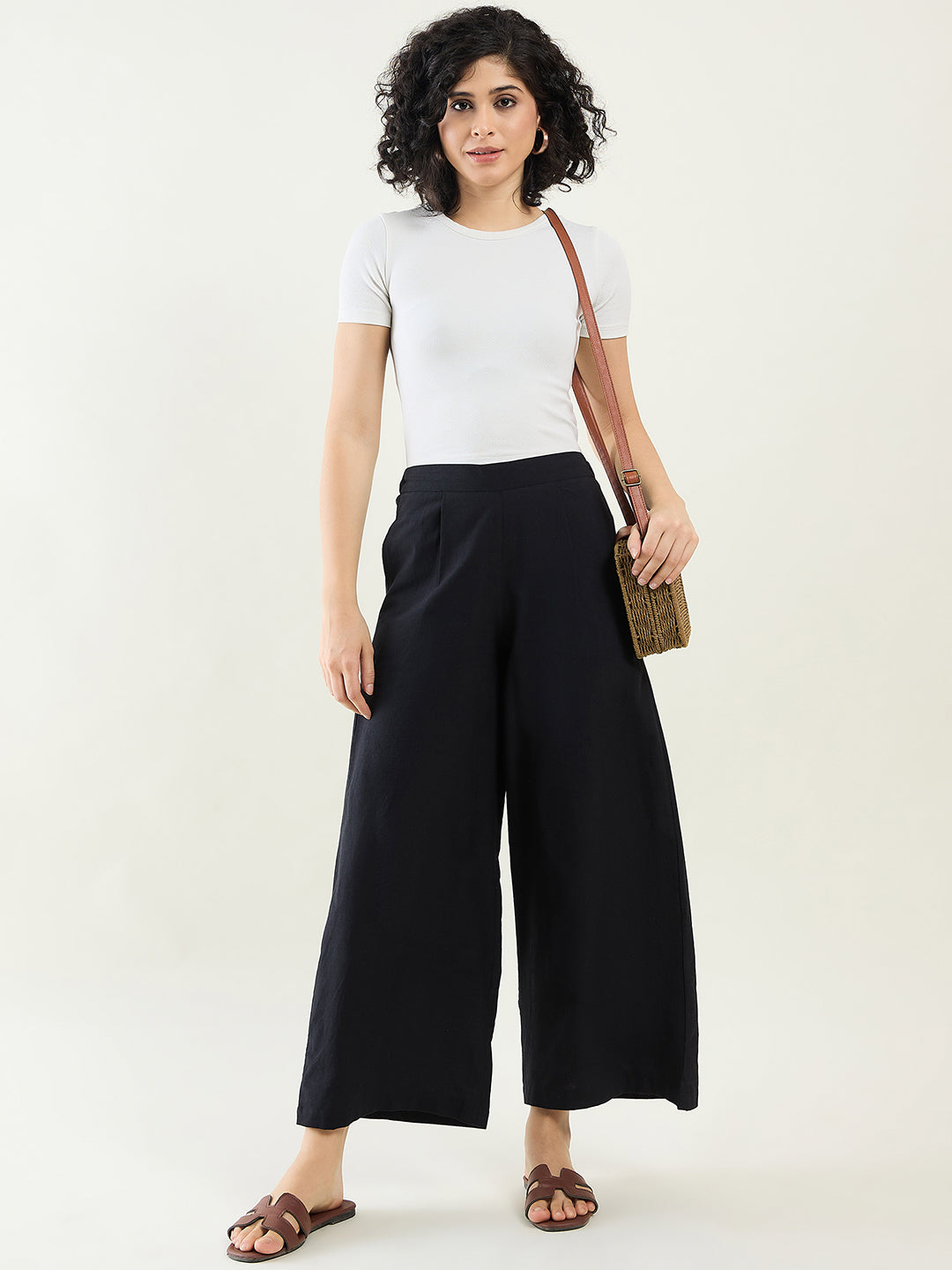 Wide Leg Cotton Pants | Black