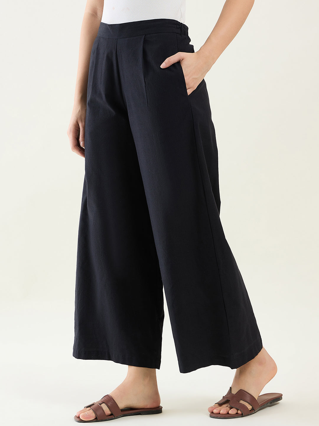 Wide Leg Cotton Pants | Black