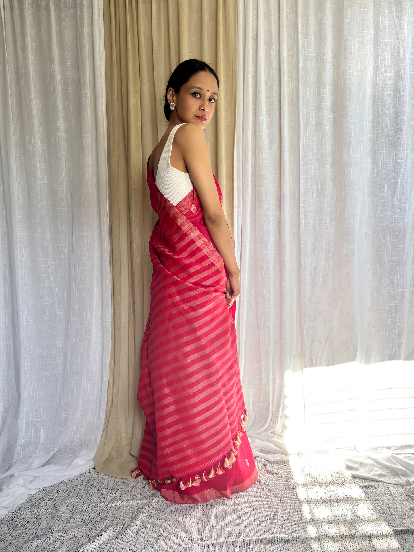 Raw Silk - Cotton Sari | Red