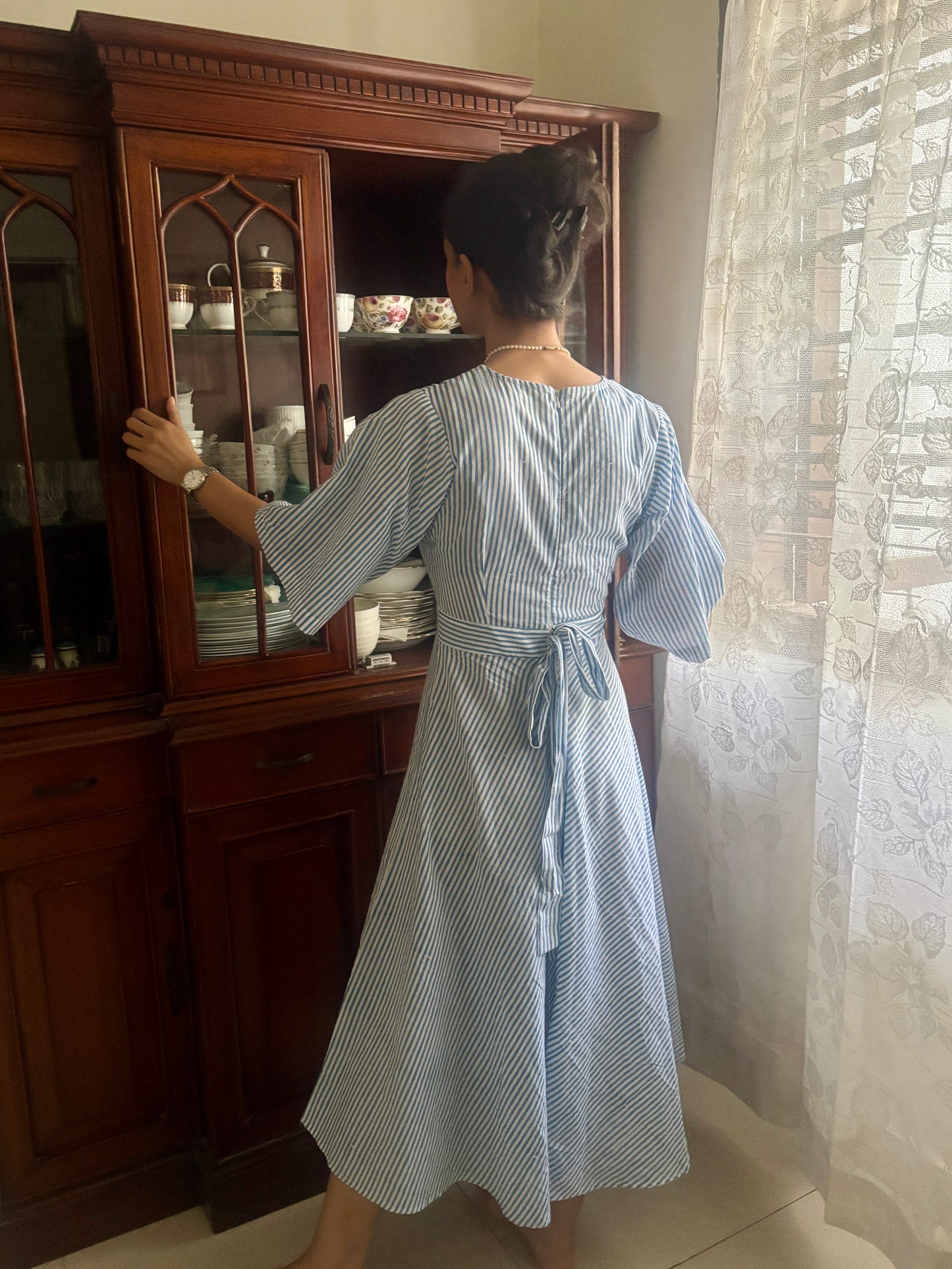 Women's Blue and White Striped Dress