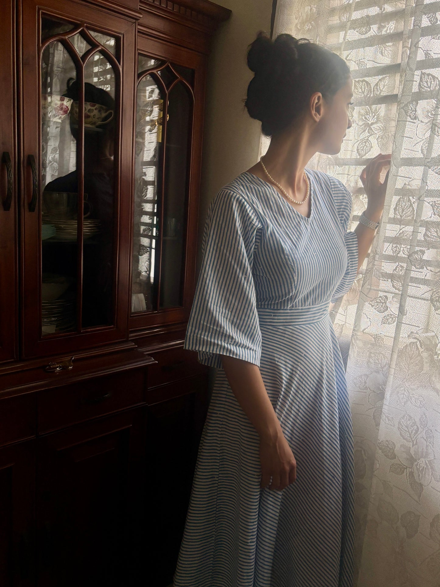 Women's Blue and White Striped Dress