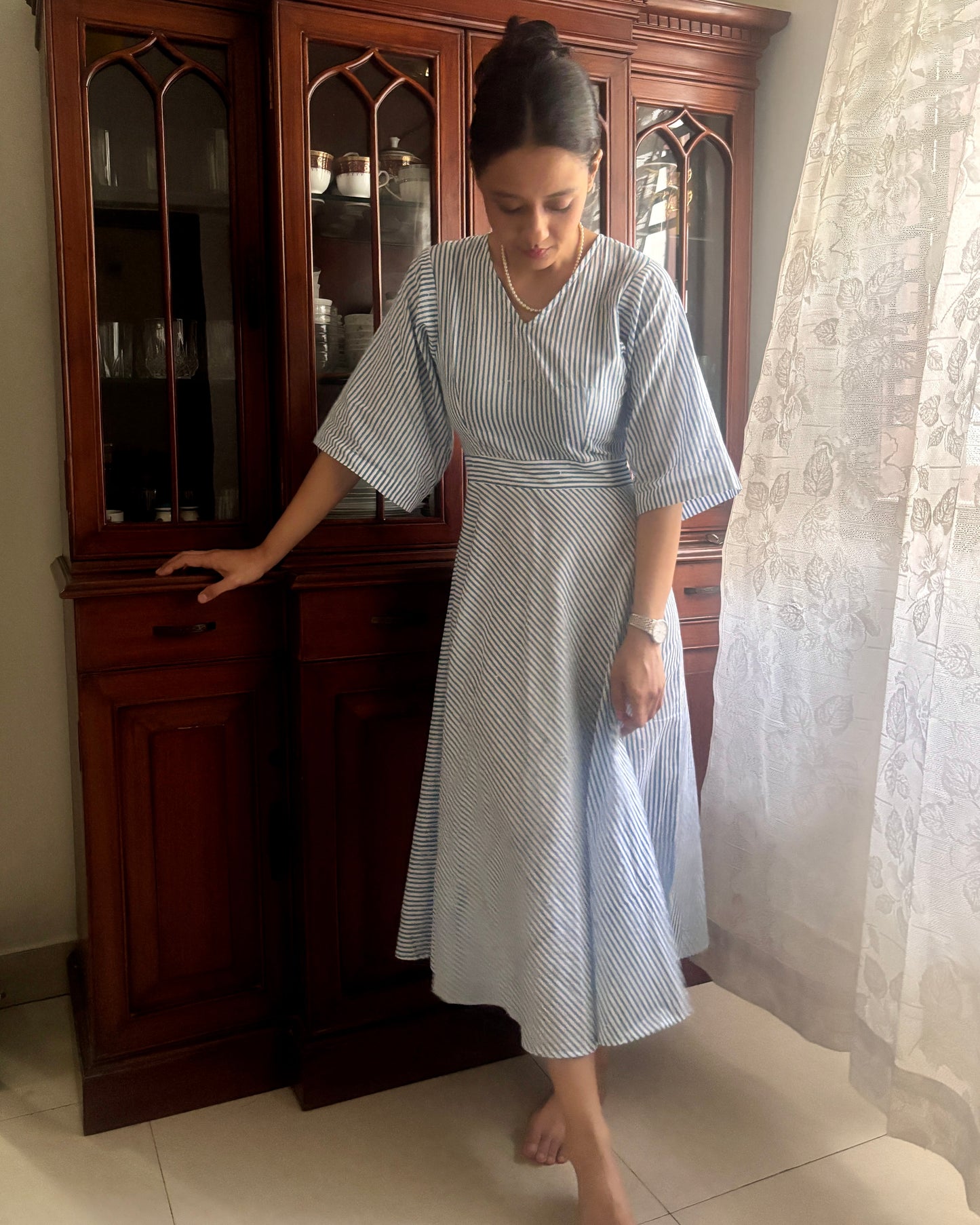 Women's Blue and White Striped Dress