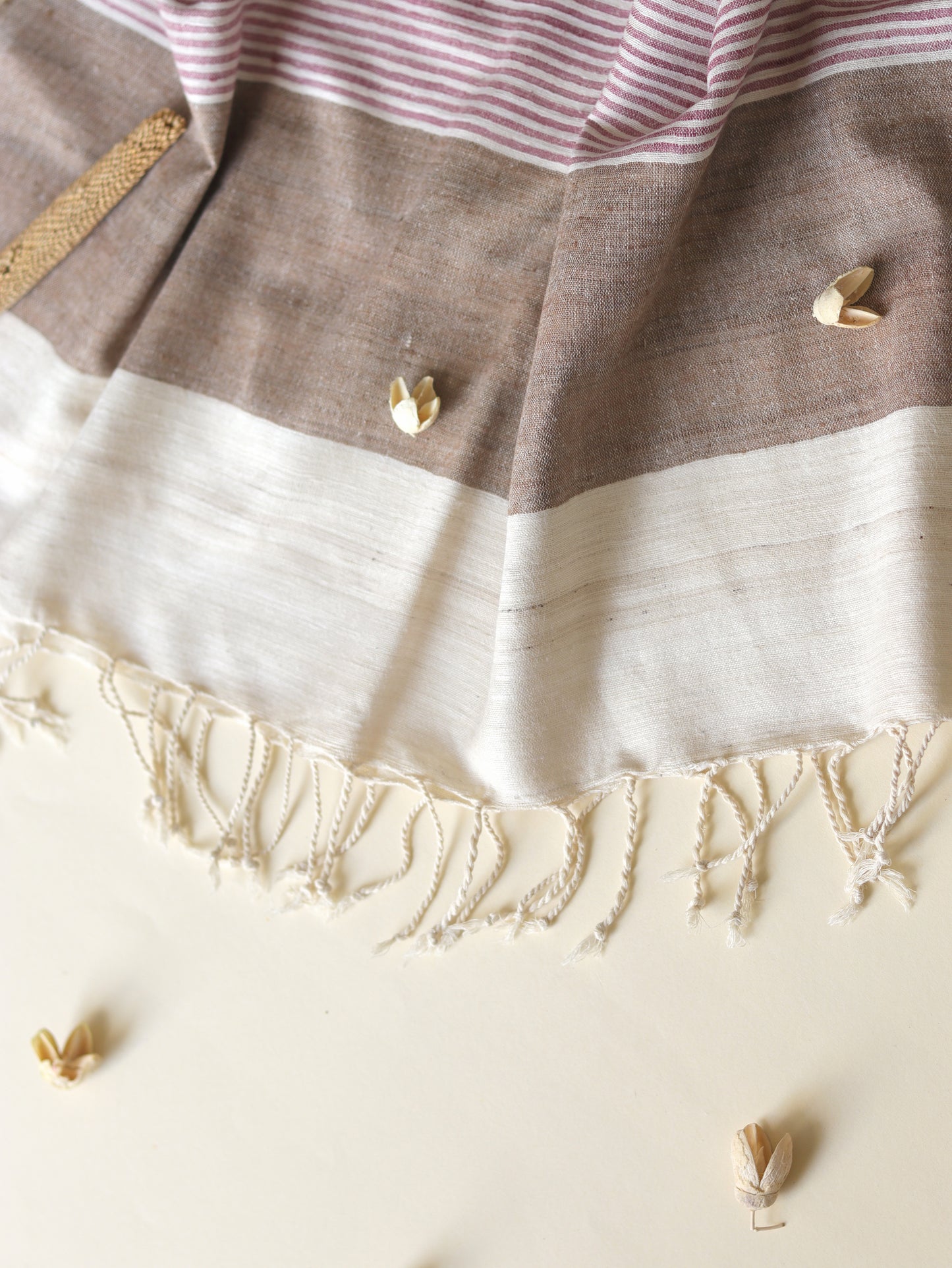 Ahimsa Silk Scarf in grey, brown & pink stripes