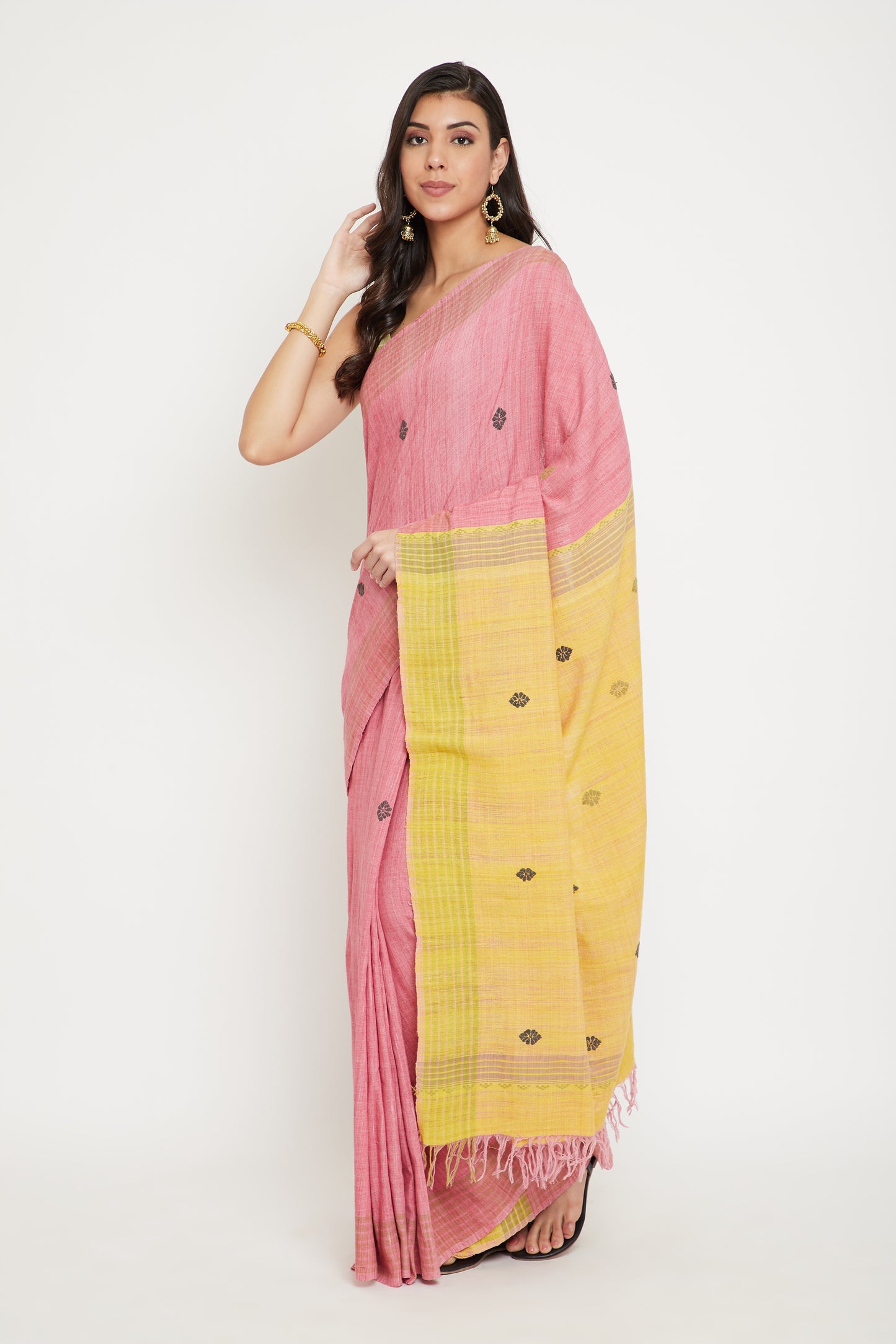 Pink handwoven Eri silk saree