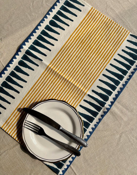 Cotton Dining Table Placemats | Set of 2 | Blue & Yellow