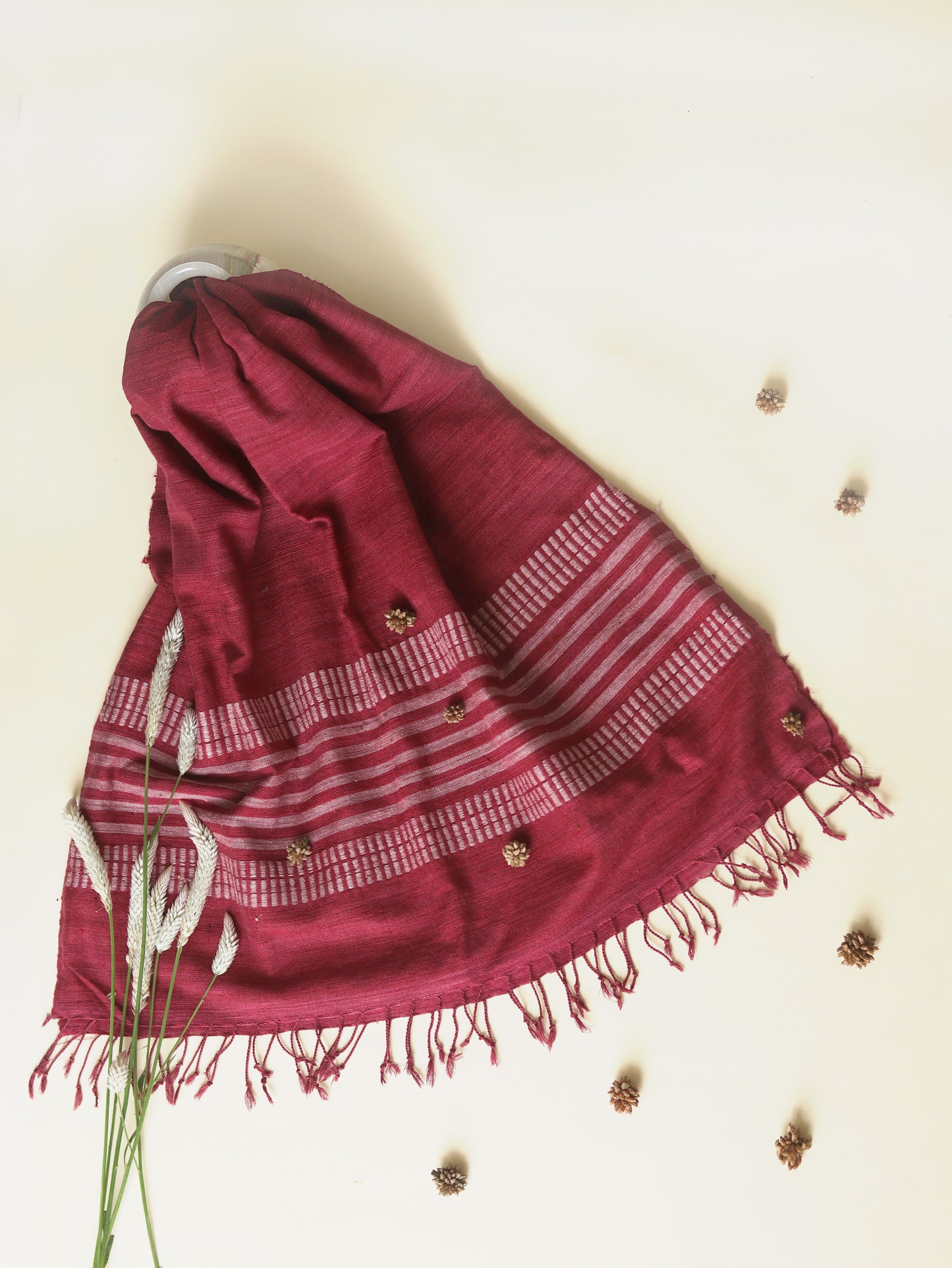 Ahimsa Silk Scarf in red with pink border