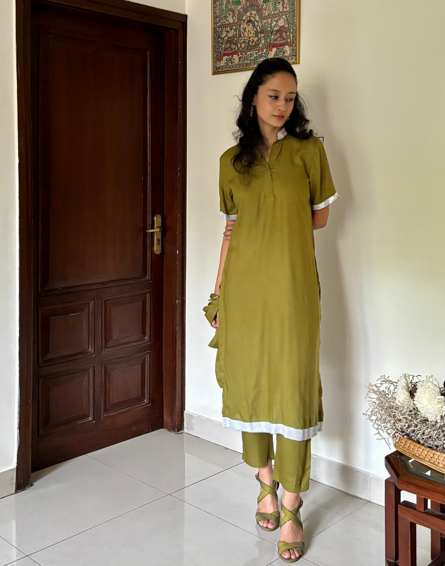 Olive Green Long Kurta Set