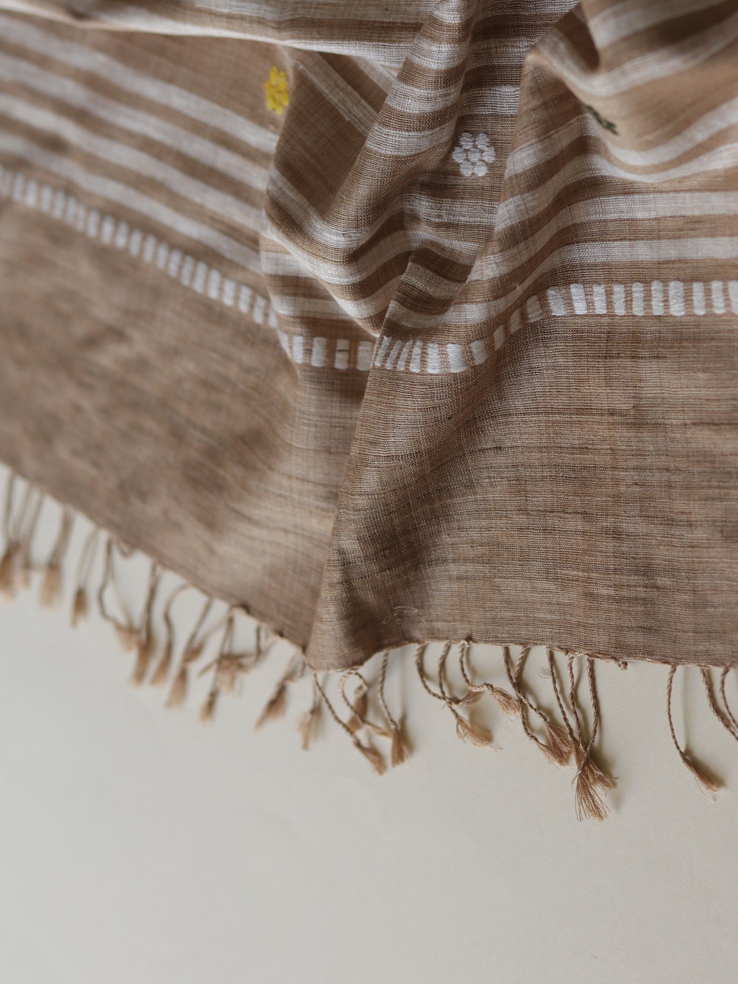 Ahimsa Silk Scarf in brown with geometric and flower motifs