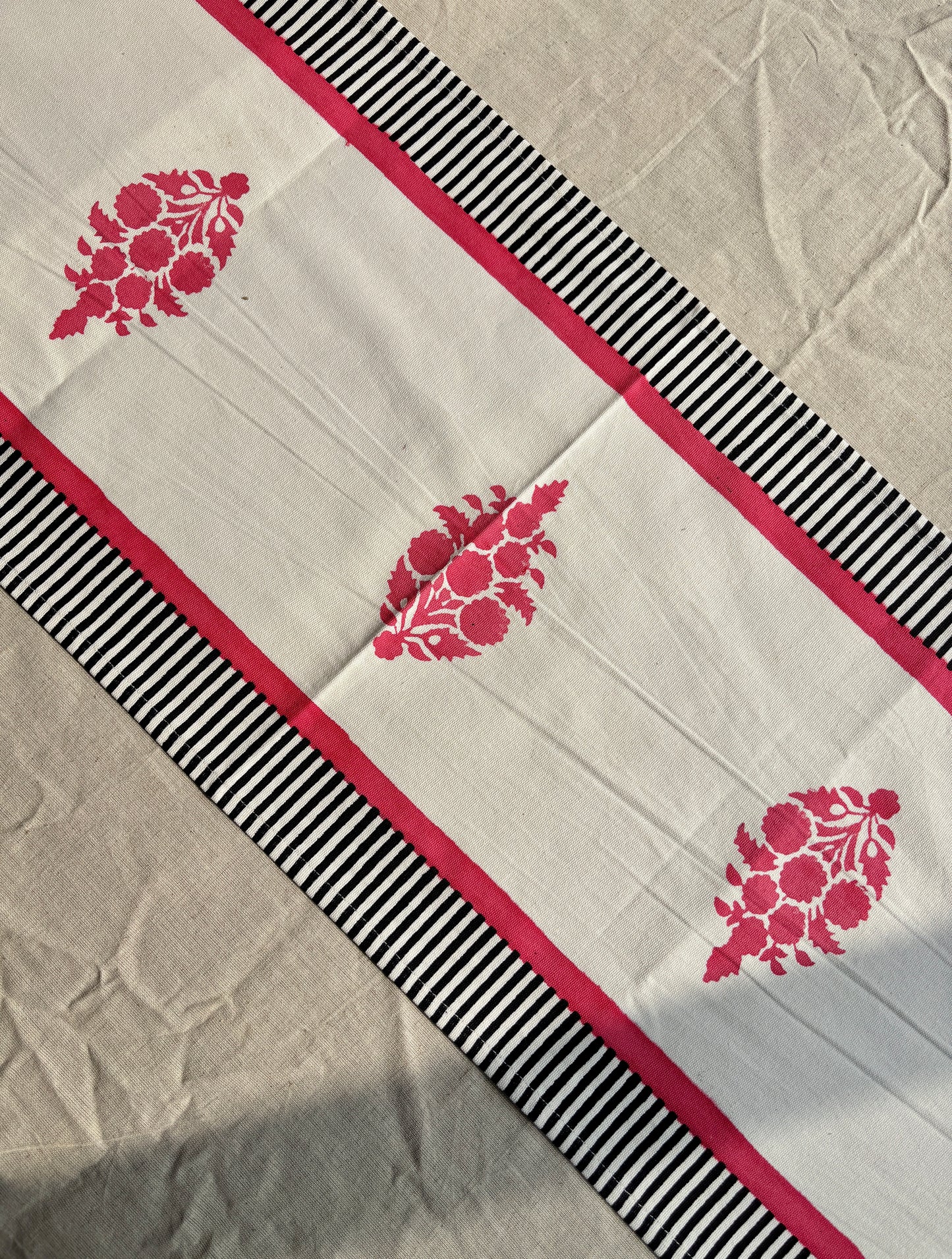 Hand Block Printed Table Runner | Pink & Black