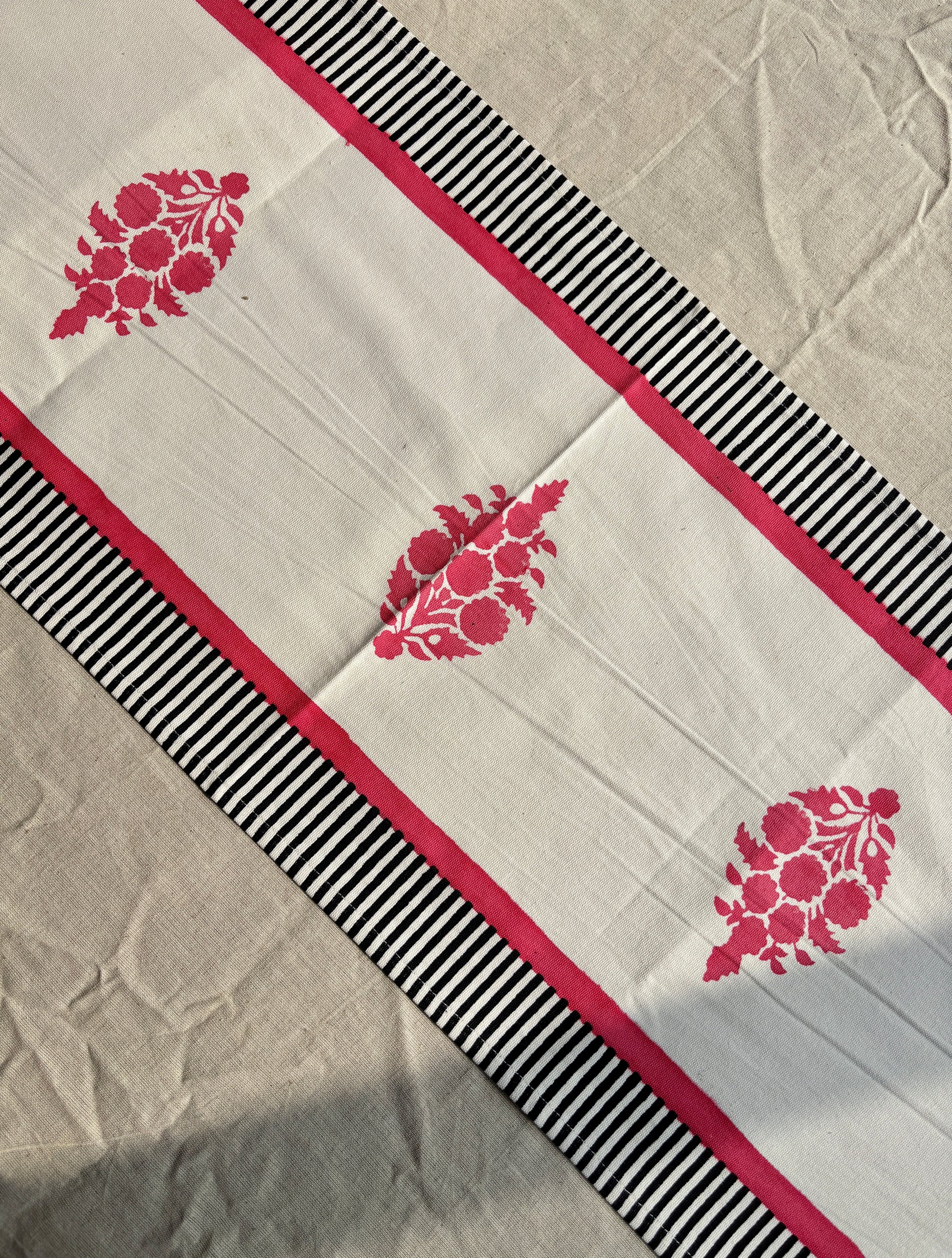 Hand Block Printed Table Runner | Pink & Black
