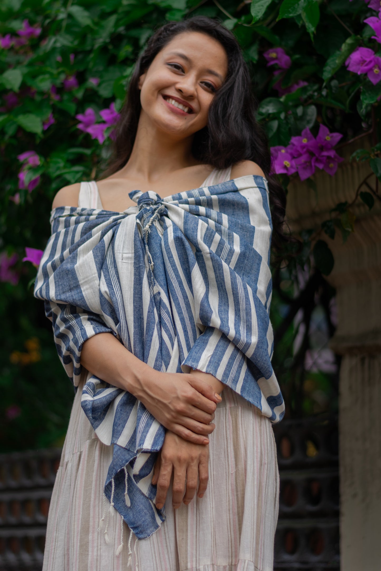 Peace Silk Scarf in blue stripes