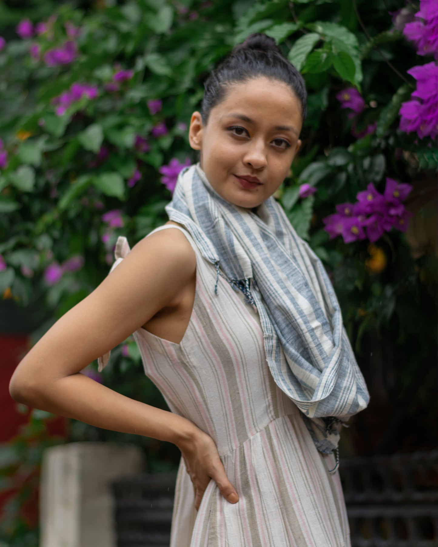 Peace Silk Scarf in blue stripes