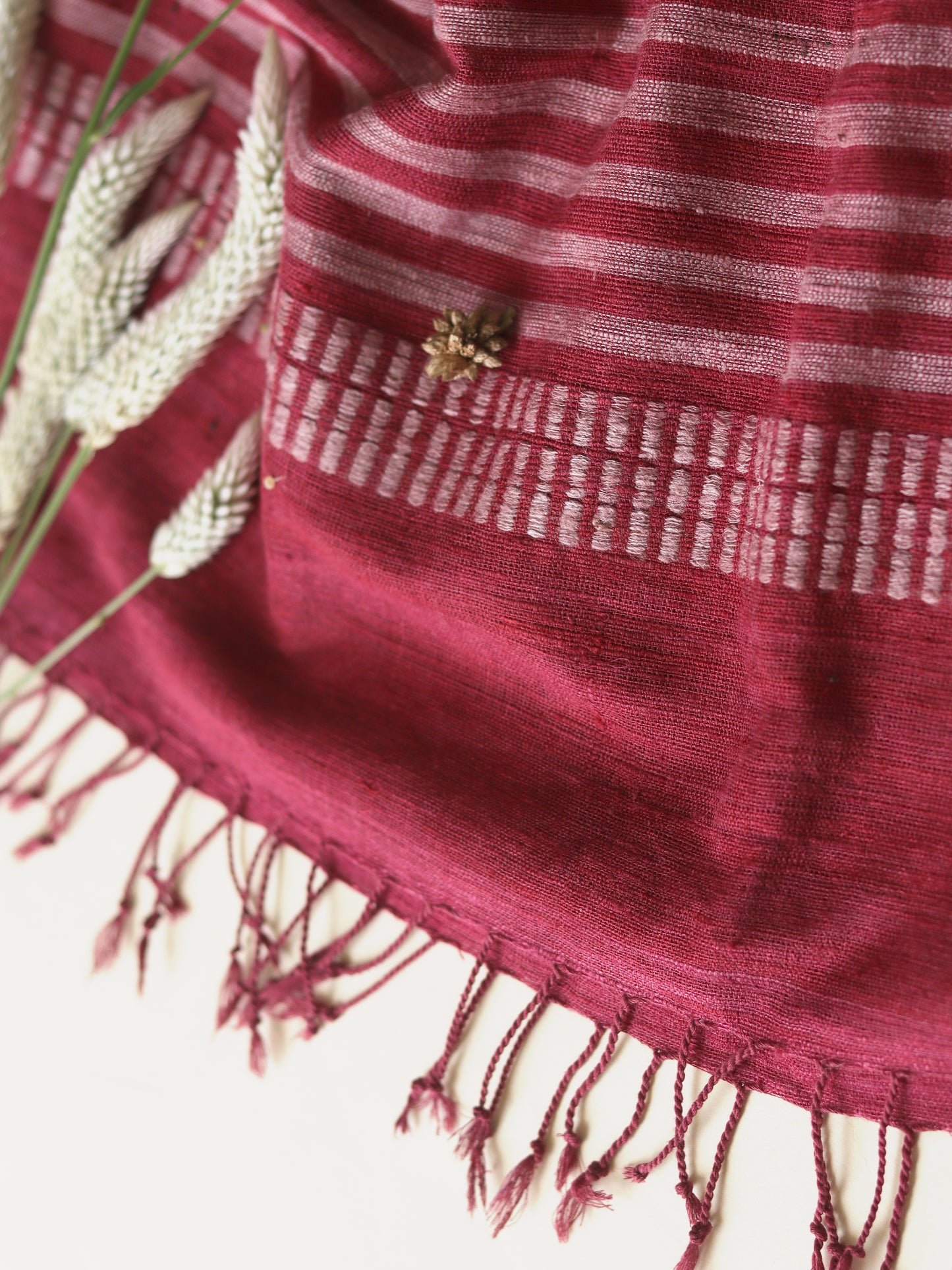 Ahimsa Silk Scarf in red with pink border