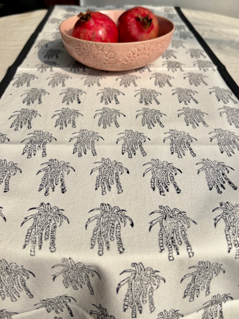 Monochrome Hand Block Printed Table Runner | Black & Off-White