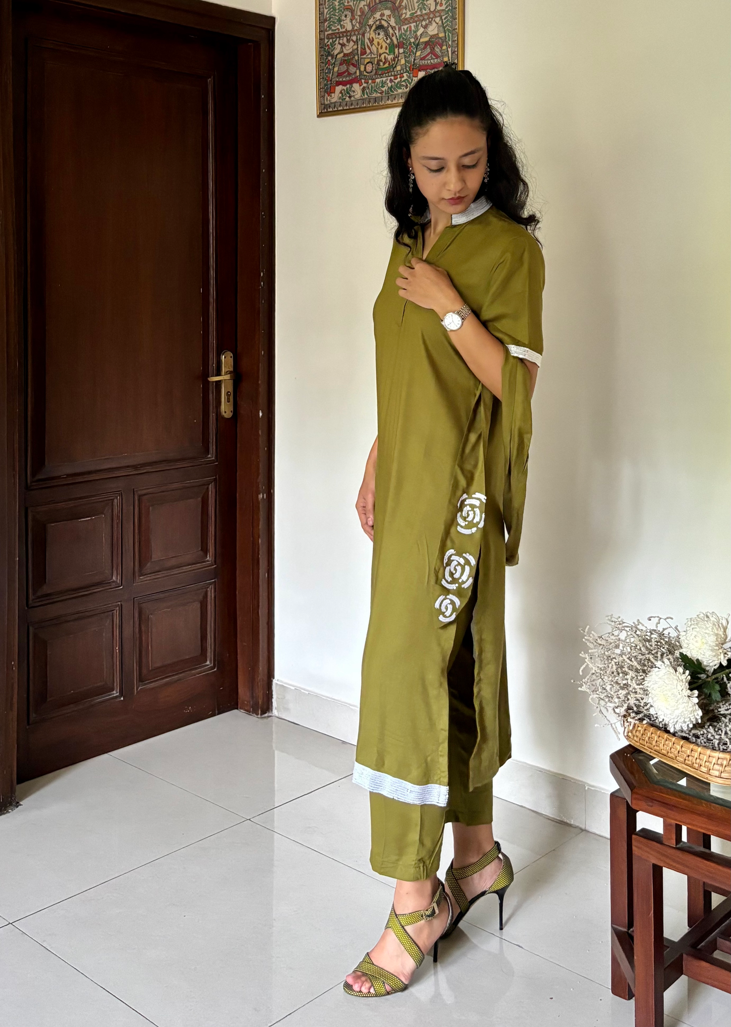 Olive Green Long Kurta Set