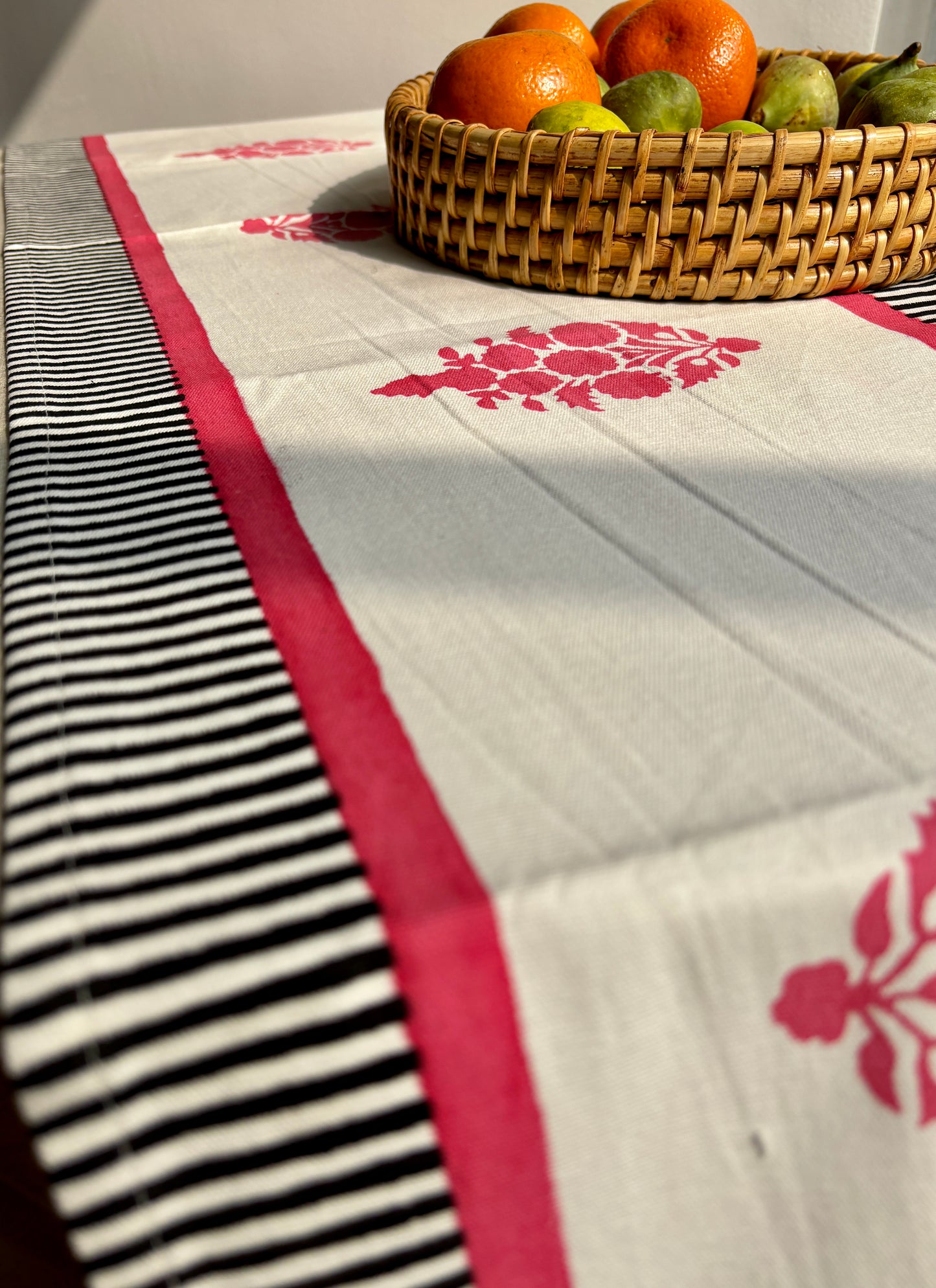 Hand Block Printed Table Runner | Pink & Black