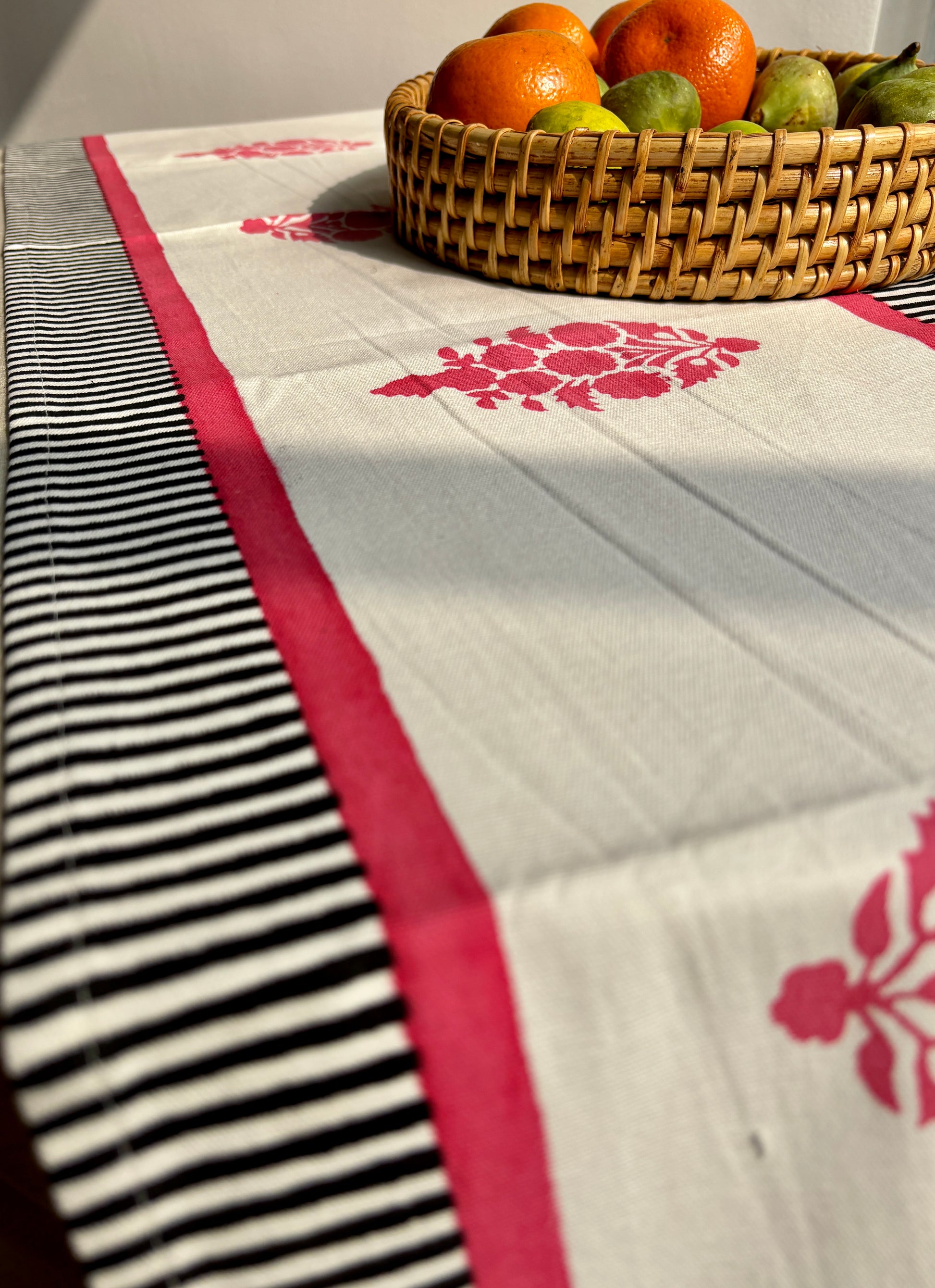 Hand Block Printed Table Runner | Pink & Black