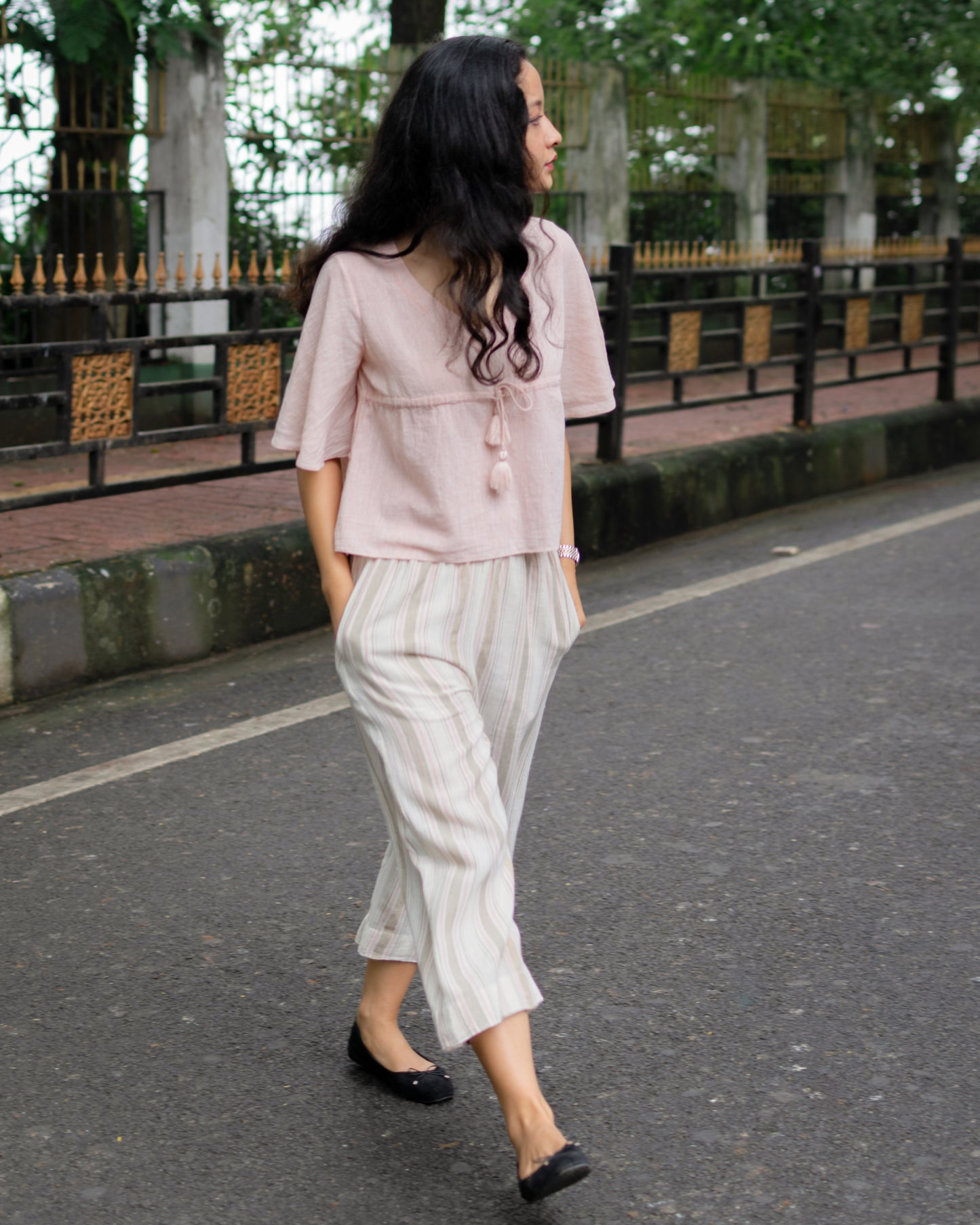 Loose fit cotton pants for women