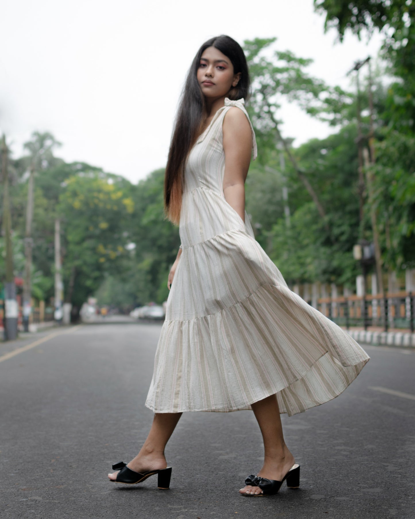 Tiered midi dress for women